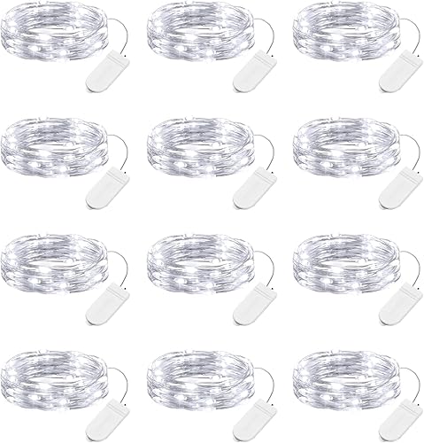 Brightown Paquete de 12 Luces de Hadas LED a Pilas Luces de Cadena Impermeables Cable Plateado 7 Pies 20 LED Luciérnaga Luces Estrelladas de Luna