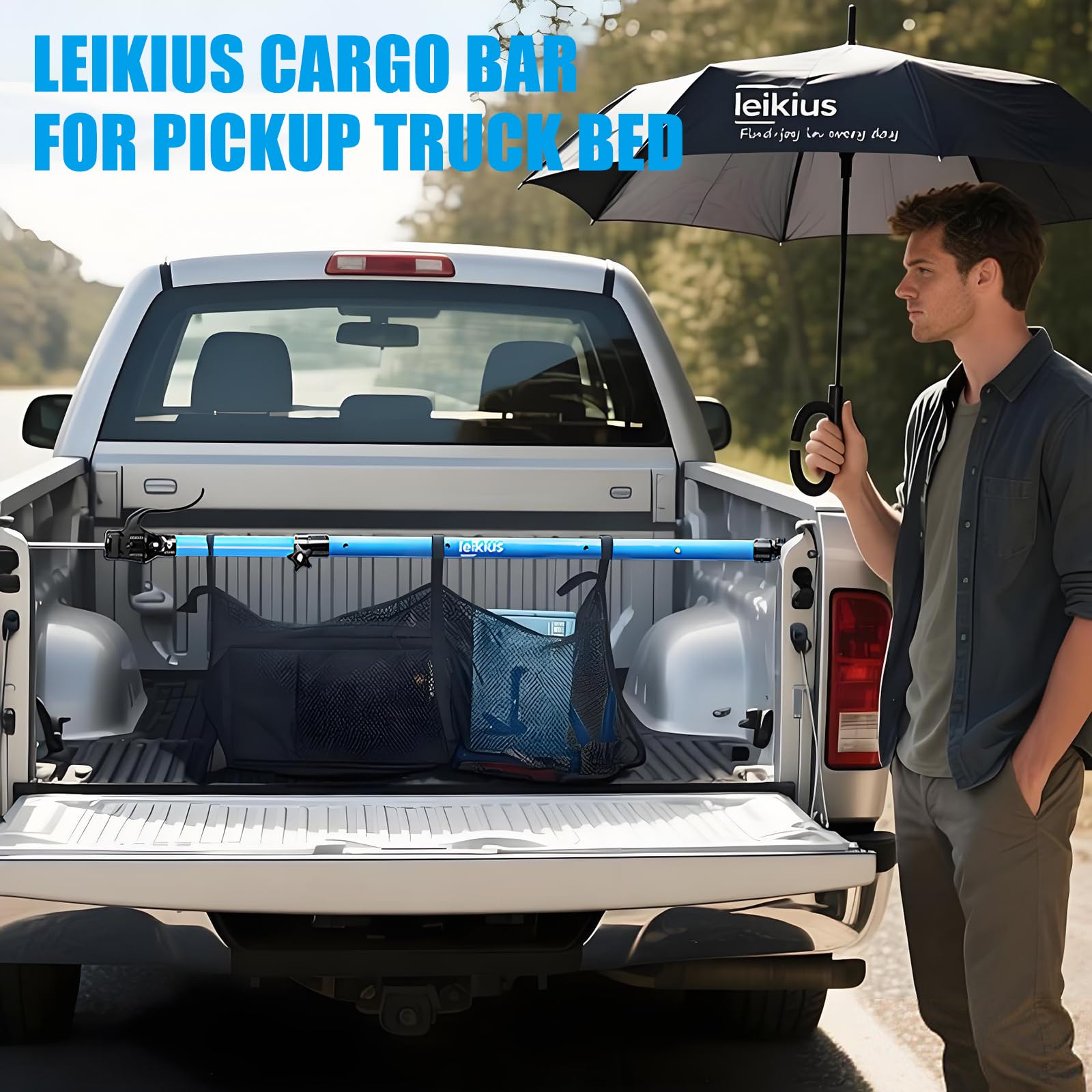 2 barre di carico regolabili, resistenti, 200,7 cm, capacità 90,7 kg, divisorio antiscivolo per camion pickup, maniglia in alluminio per SUV, rimorchi, furgoni, con 2 barre, 2 divisori, 1 rete