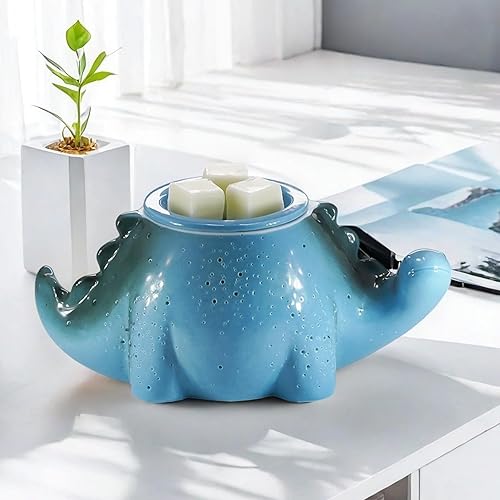Aaffkaa Cute Wax Warmer, Electric Wax Burner with 2 Liners & Bulbs, Ceramic Wax Warmer for Scented Wax Melter Home Decor, Dinosaur Candle Wax Melt Warmer - Great Gift for Birthdays, House Warming - Blue
