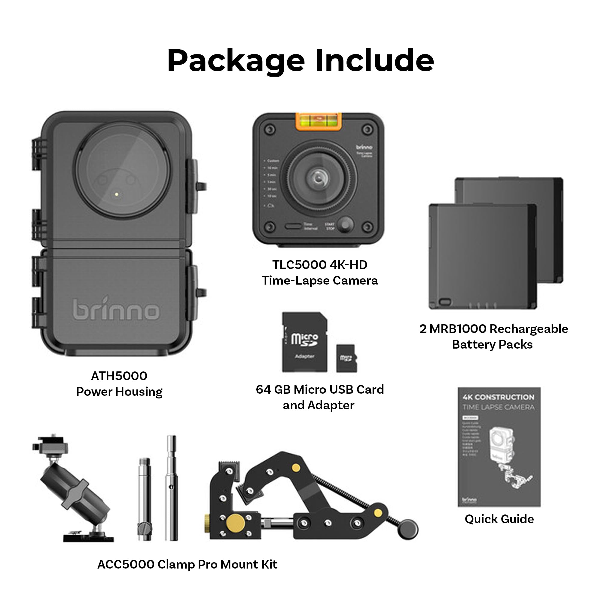 Brinno BCC5000 4K WiFi Zeitraffer-Kamera-Bundle - Fortschrittlicher Bildsensor, HDR, IP65-Gehäuse, mobile App, 6 Monate Akkulaufzeit mit erweiterten Steckplätzen, Bluetooth, Konstruktionssystem