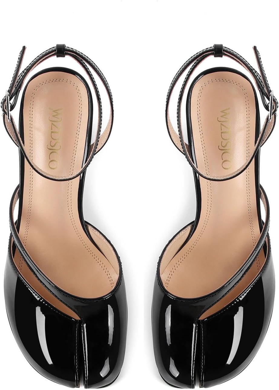 Tabi Chunky Block Heels for Women Split Toe Pumps with Ankle Strap Slingback Heeled Sandals Strappy Tabby Shoes Fashion Dress Comfort Office