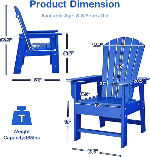 Miniatura 9 de Giantex Silla Adirondack, silla de patio de polietileno de alta densidad para niños, silla de césped con respaldo ergonómico para terraza, porche,