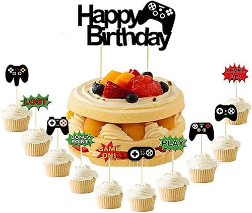 Miniatura 3 de Juego de 11 decoraciones para cupcakes de videojuegos de feliz cumpleaños, controladores de juegos, decoración de tartas, selecciones para hombres o