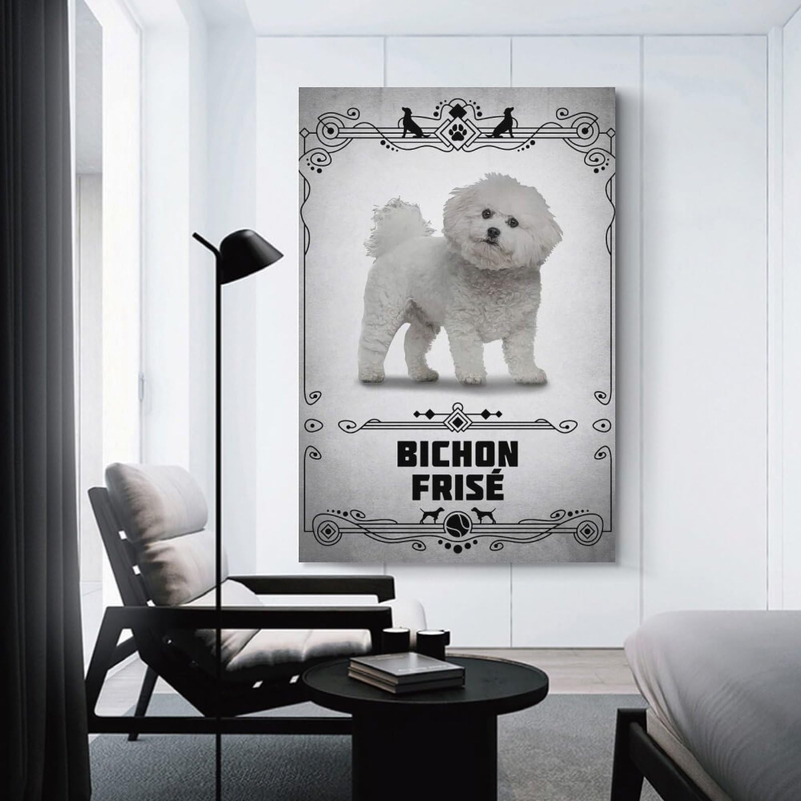 Junmoney Decorative Wall Artwork Bichon Frise, 08x12inch(20x30cm), for Calm Bedrooms, Home Corners Or Flats, An Easy Wall Refresh for Bedrooms
