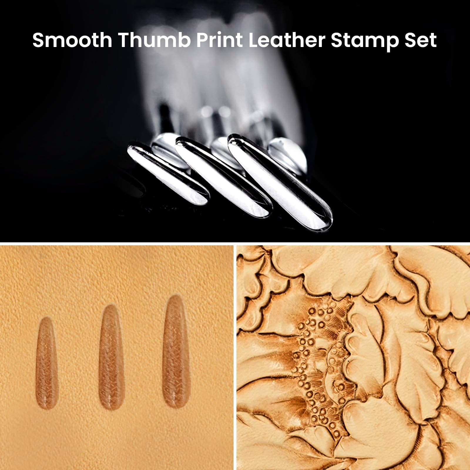 Smooth Thumb Print Leather Stamps 3Pcs Leathercraft Stamping Tool 304 Stainless Steel Carving Set for Craft DIY