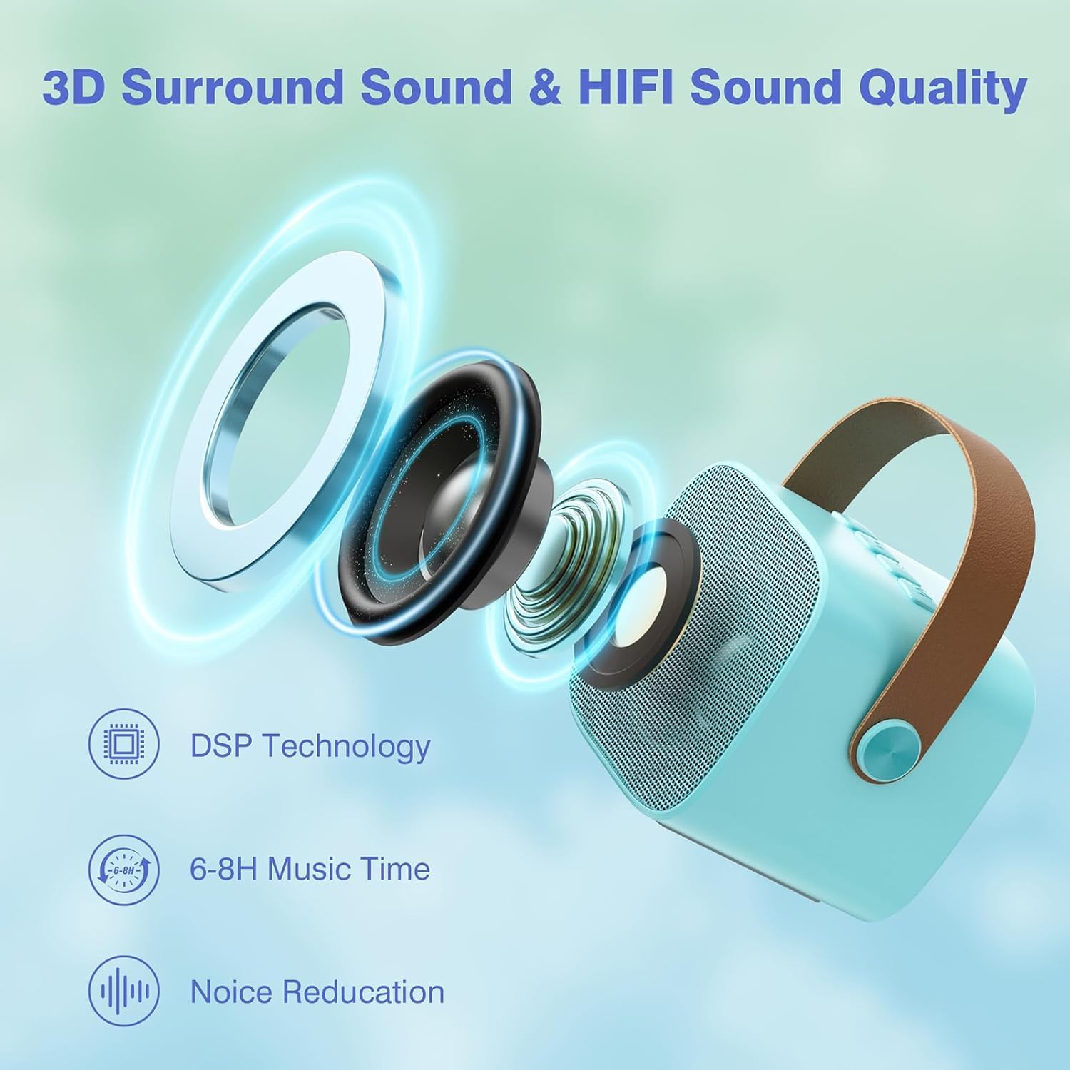 Mini Karaoke Machine for Kids Adults, 2025 TOP Portable Bluetooth Karaoke Speaker with 2 Wireless Microphones for Girls Boys 3-11,12+ Years Old, Best Birthday for Family Home Party - Image 7