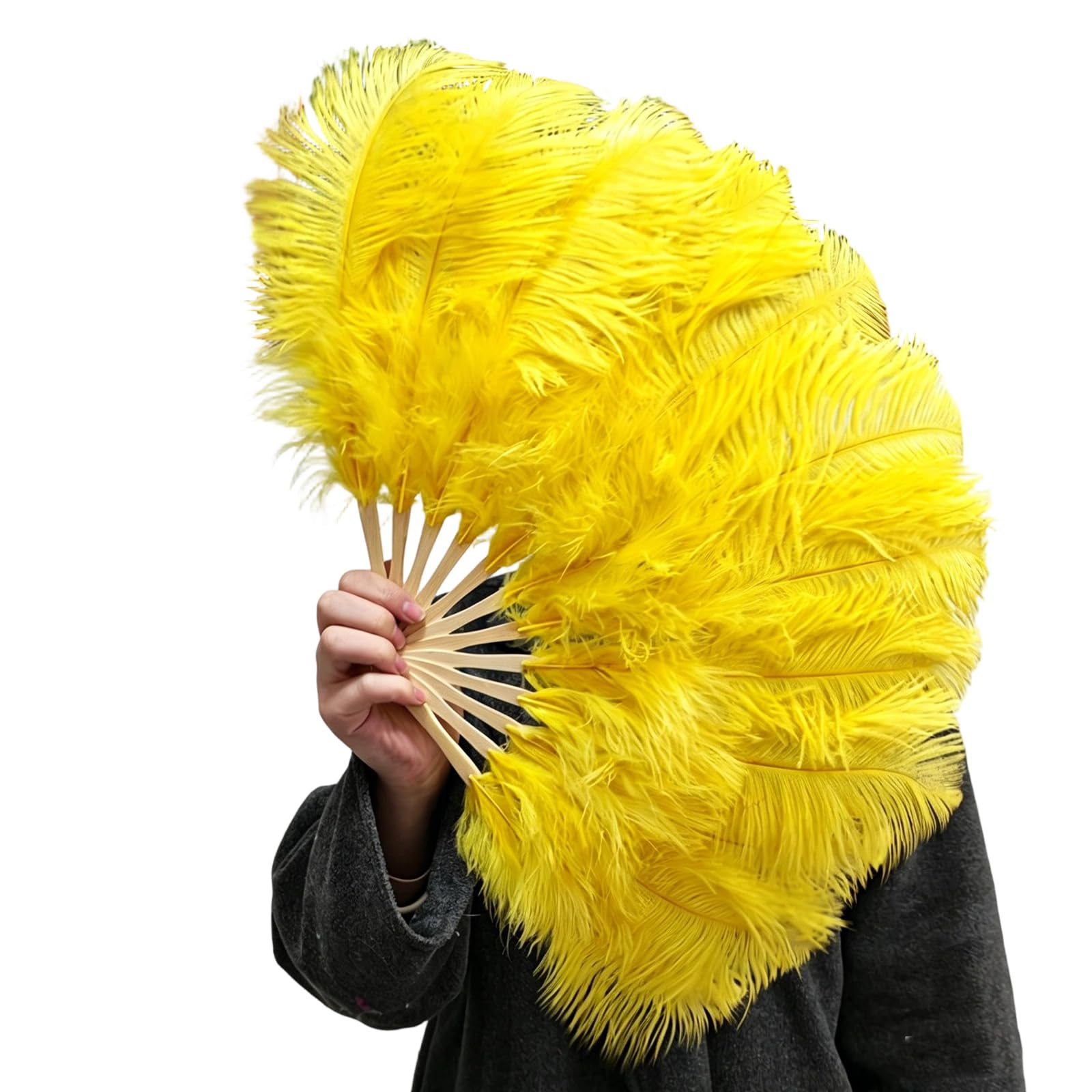Greabuy Folding Fan with Handle 30cm / 11.8in Handheld Accessory for Theater Shows Wedding Parties and Photos Plume Dance Accessory Folding Fan Theater Costume Wedding Photo Party Decor Stage Show