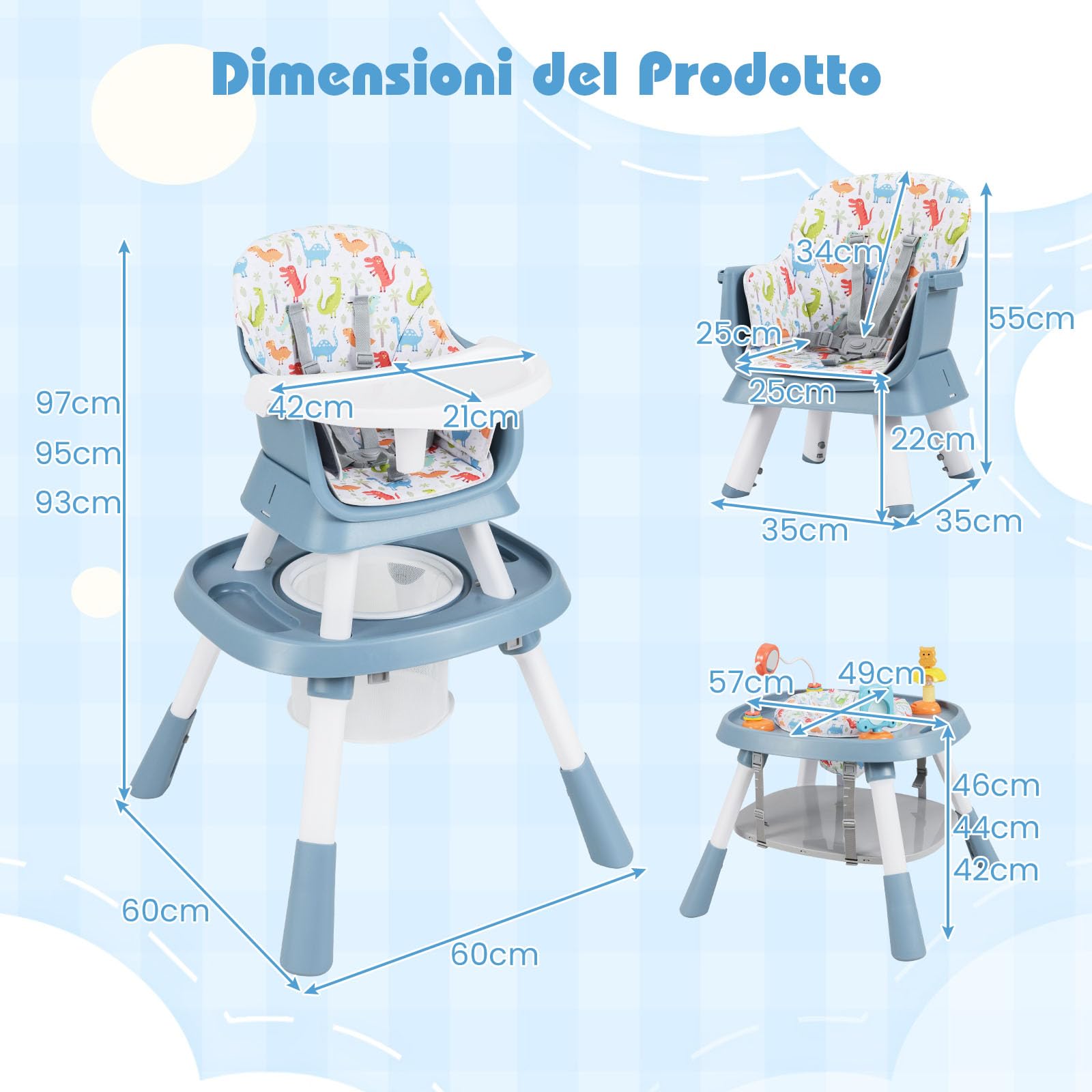 COSTWAY Seggiolone Pappa per Bambini 16 in 1, Seggiolone Convertibile con Cintura e Vassoio Rimovibile, Sedia Evolutiva per Neonati 6-36 Mesi con Piano Bifacciale, 3 Giochi e Cestino (Verde)