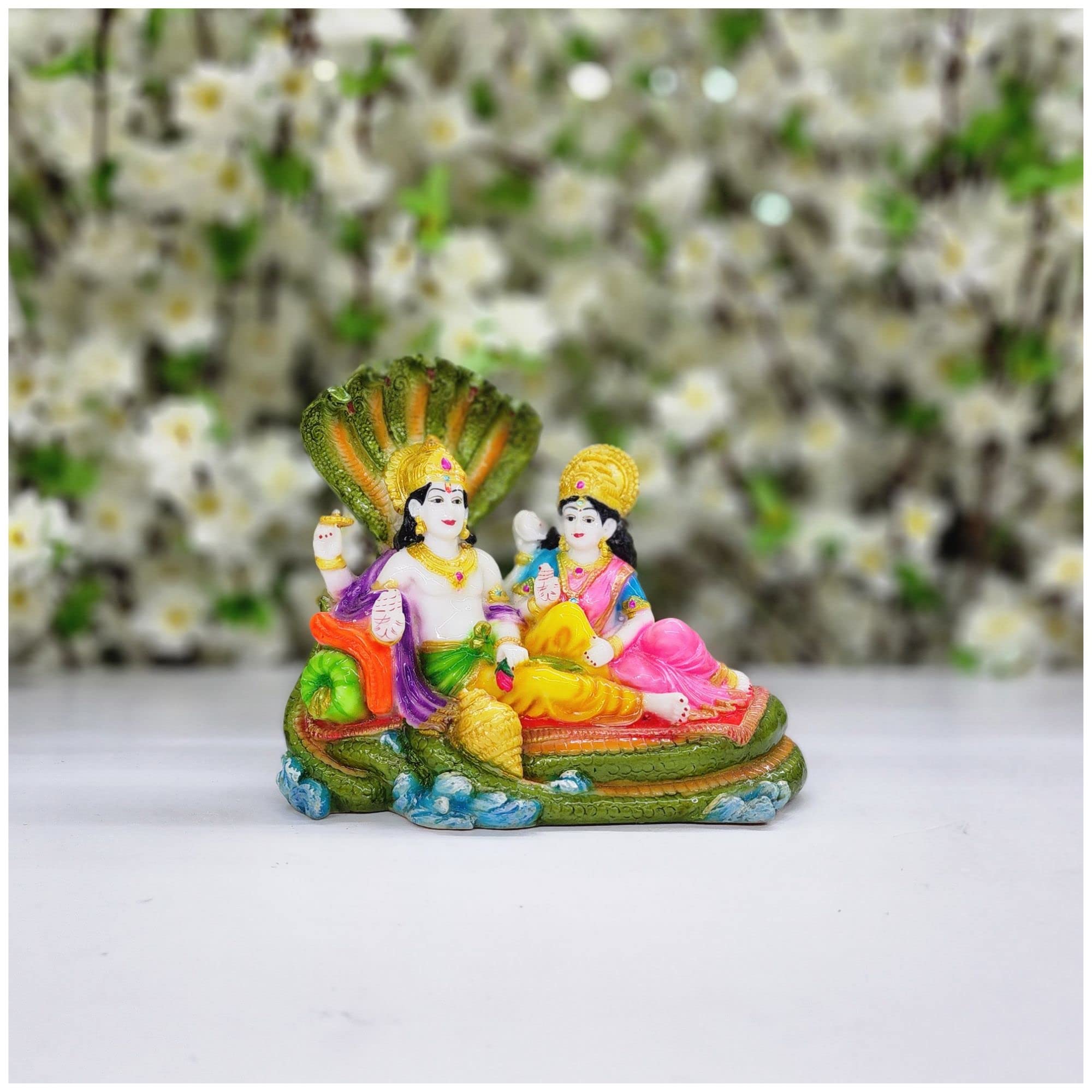AtoZ India Cart Lord Vishnu Lakshmi Statue in Marble Dust Vishnu Laxmi Idol Laskhmi Narayan Sculpture Hindu God Goddess Statue Vishnu Lakshmi on Sheshnag Indian God Figurine Temple Mandir Decor