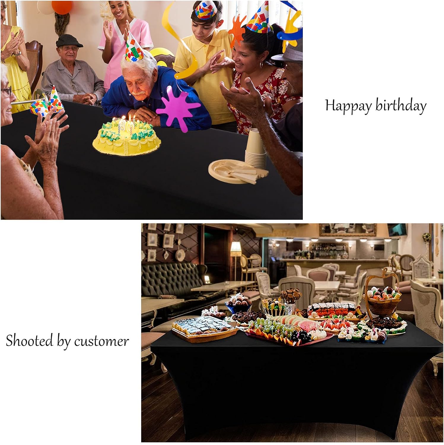 BDDC Fitted Table Covers for 6 Foot Tables, Spandex Table Covers 6ft, Black Table Clothes for 6 Foot Rectangle Tables for Parties, Banquet, and Festival Black 1PC 6FT