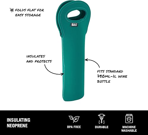 Miniatura 3 de BUILT Una botella de vino resistente a las manchas y al agua, ligera, aislada y reutilizable, portador protector para viajes en casa, verde mar