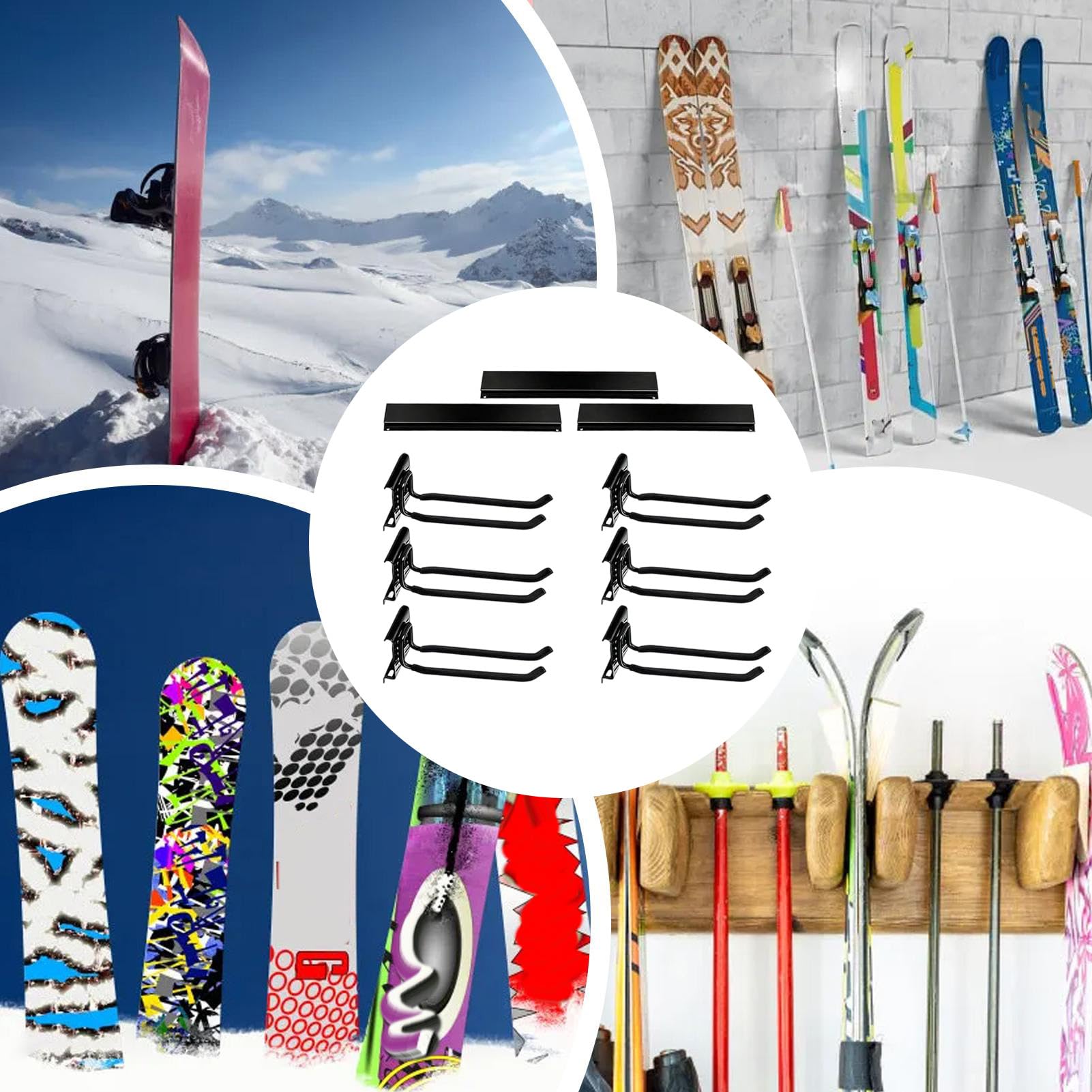 Na Narty Do Ściany W Garazu | Z 6 Hakami Wytrzymały Antypoślizgowy | Uchwyt Scienny Na Deske Snowboardowa | Do Wnetrz I Zewnatrz Akcesoria Sportowe