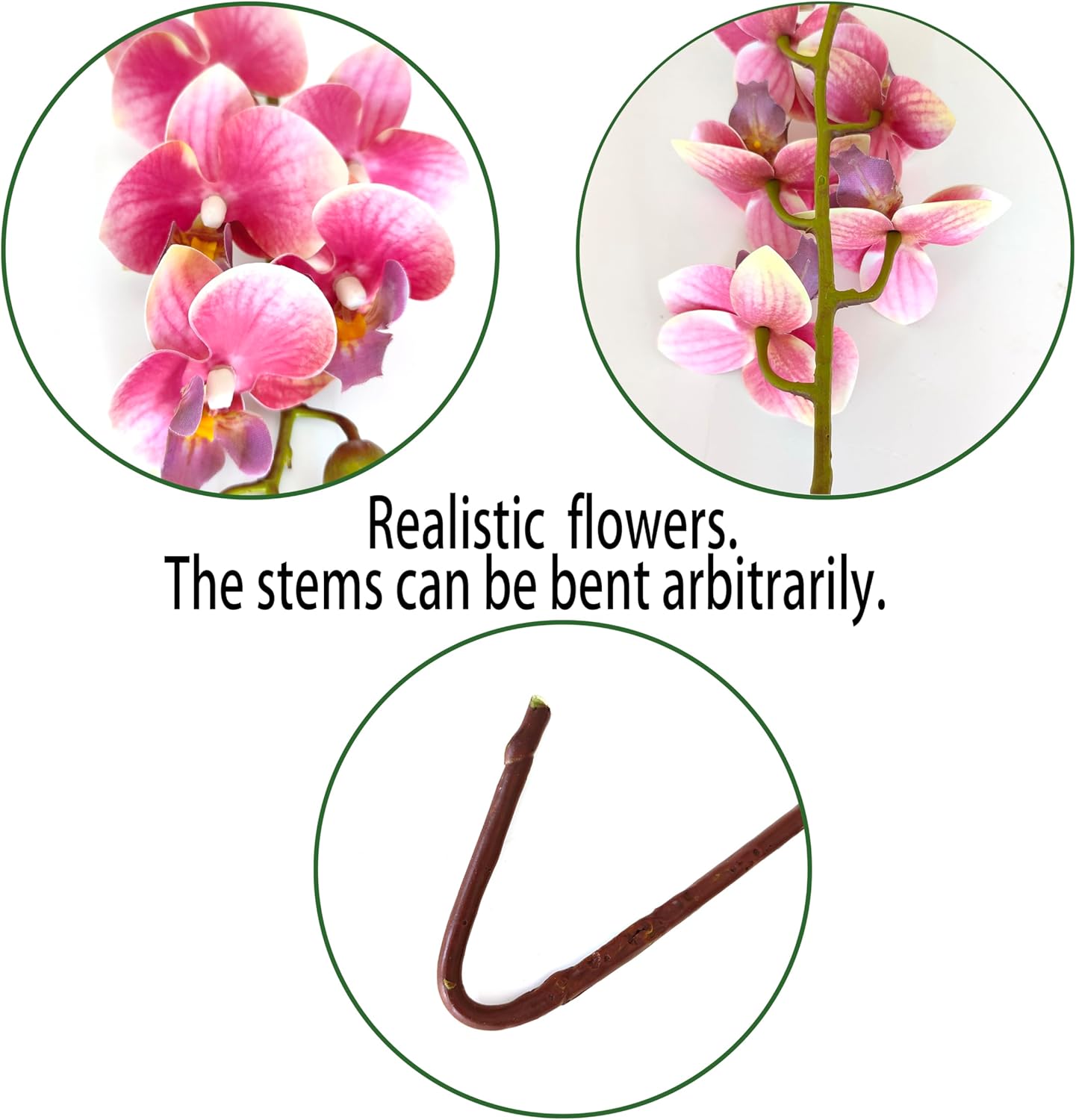 ATFL 8 Pack Pink Orchid Artificial Flowers Real Touch, 22'' Artificial Fake Faux Silk Orchid Stem Bouquets for Wedding Party Home Garden Decor,Orquideas Artificiales para Decora