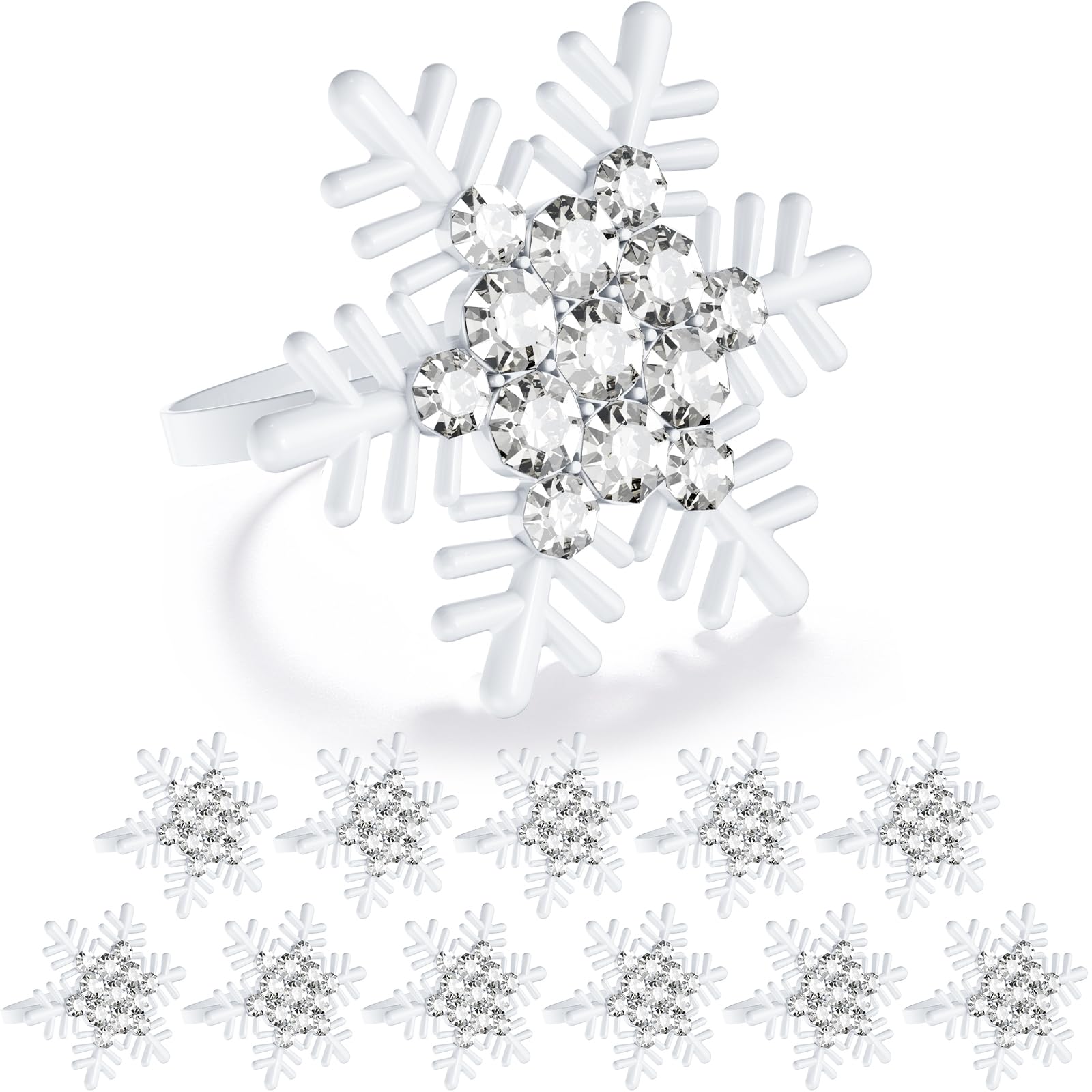 ZeeDix 6 Stück Serviettenringe Weihnachten Weiß Schneeflocke