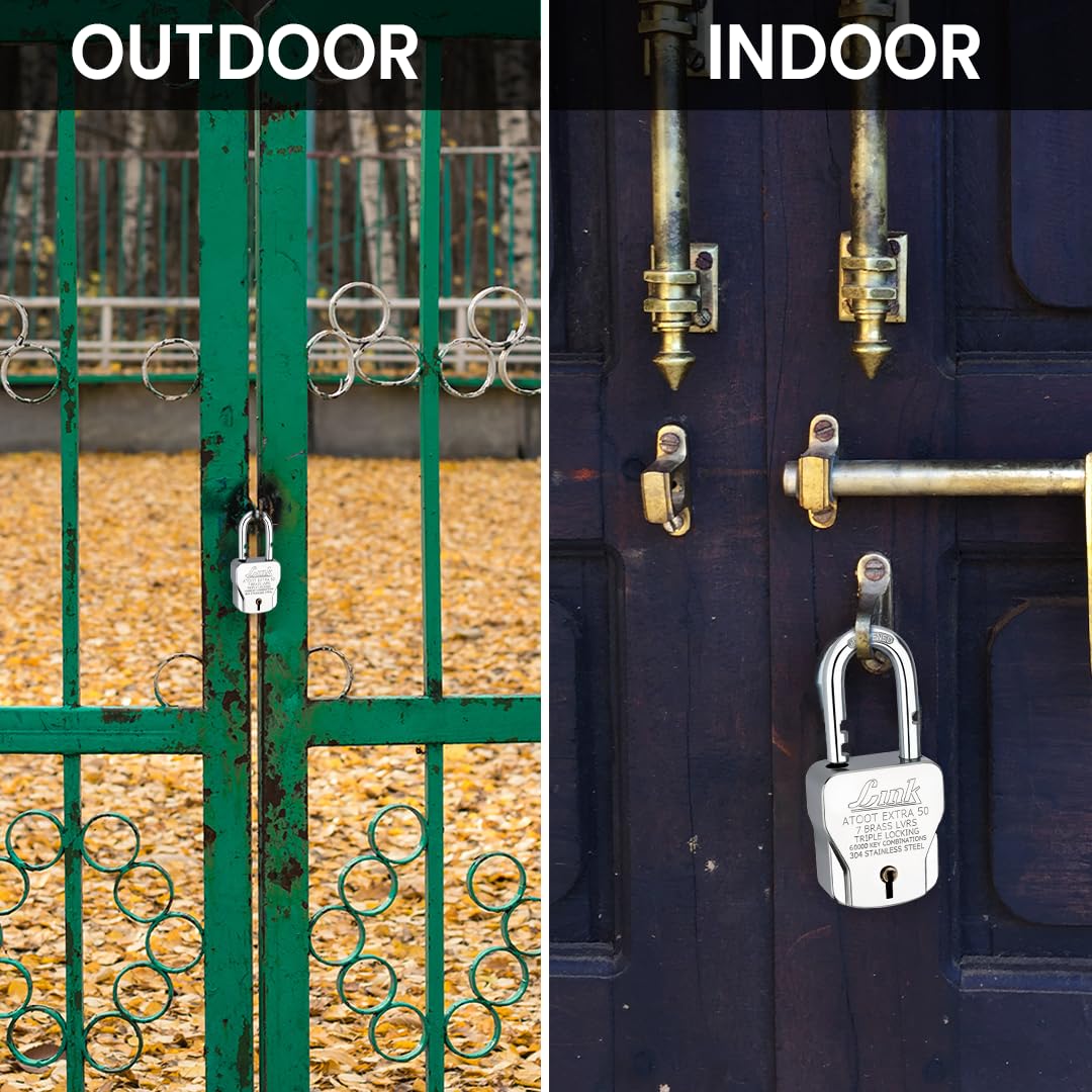 Link Atoot Extra 50mm Lock 5Pcs Set | 60000 Key Combinations | 304 Stainless Steel Body | Hardened Shackle | Made in India | 3 Silver Keys with Keychain | 3Kyes for Each Lock — Amazon image 4