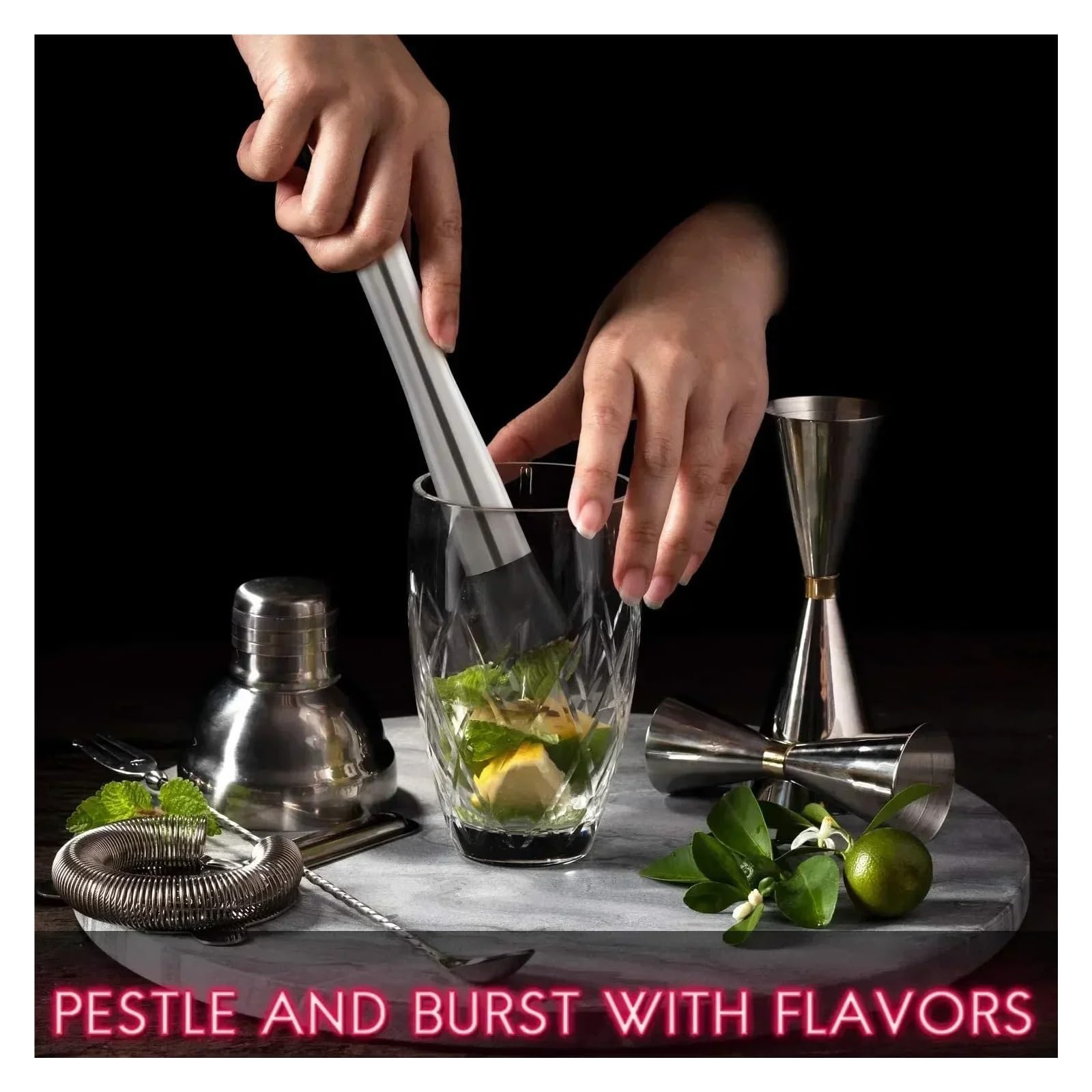 Set di pestelli for cocktail in acciaio inossidabile e cucchiaio for miscelare Accessori for barra degli strumenti for da casa Barre for la for Mojito(B)