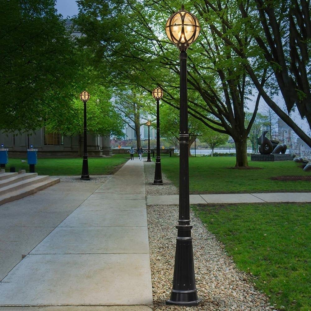 Kreatywna Lampa Kolumnowa E27 Do Ogrodu, Willa, Oświetlenie Krajobrazu, Europejska Tradycyjna Śródziemnomorska, Aluminiowa Kula, Lampa Uliczna, Szklana Kula, Wodoodporna Lamp,Black-A6
