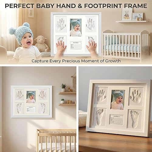 Miniatura 4 de MICKYU Baby Handprint & Footprint Kit with Frame - Air Dry Clay Keepsake Memory Kit - Newborn Gift Set for Boys & Girls