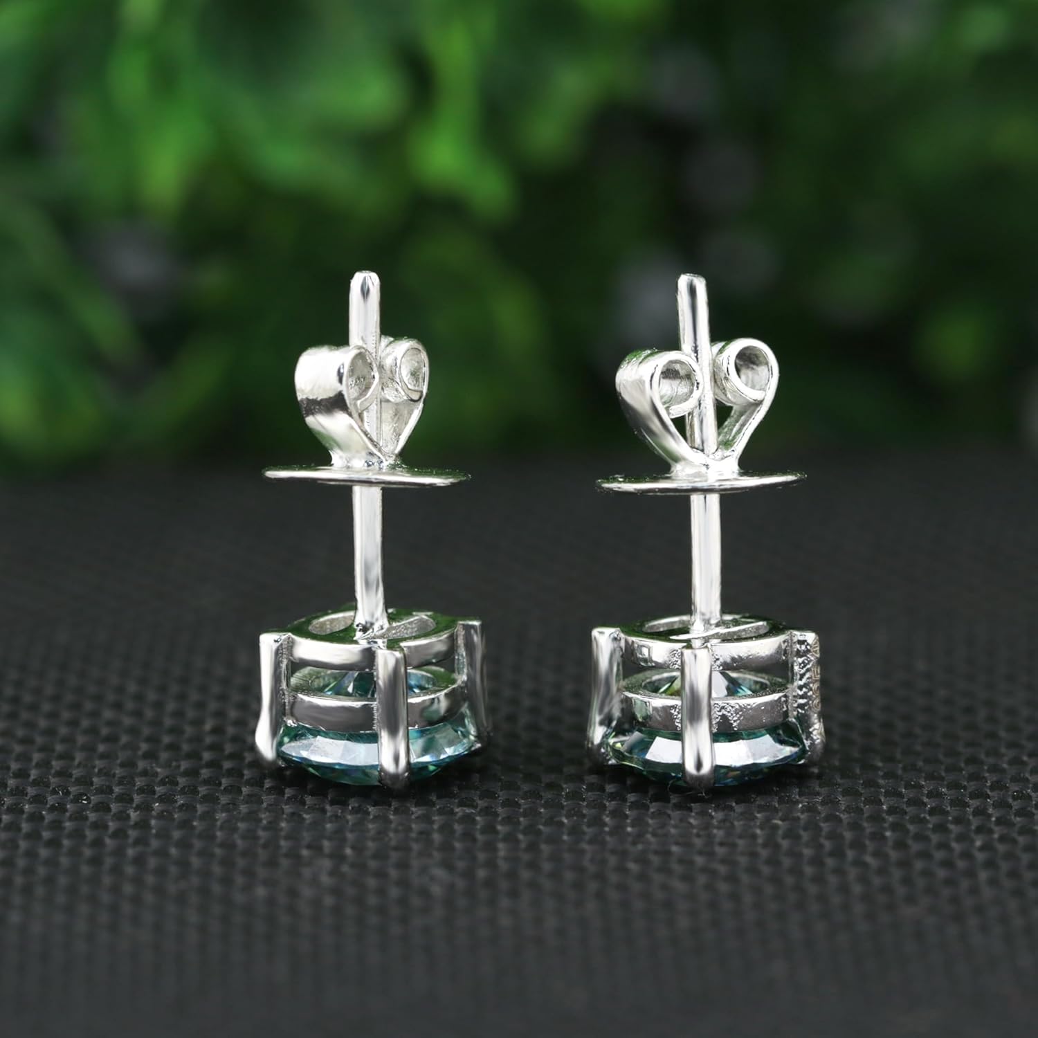 Real-Gems Certified Natural Diamond Stud Earrings in 14K White Gold Round Square Heart Cut White Blue Champagne Diamonds for Women