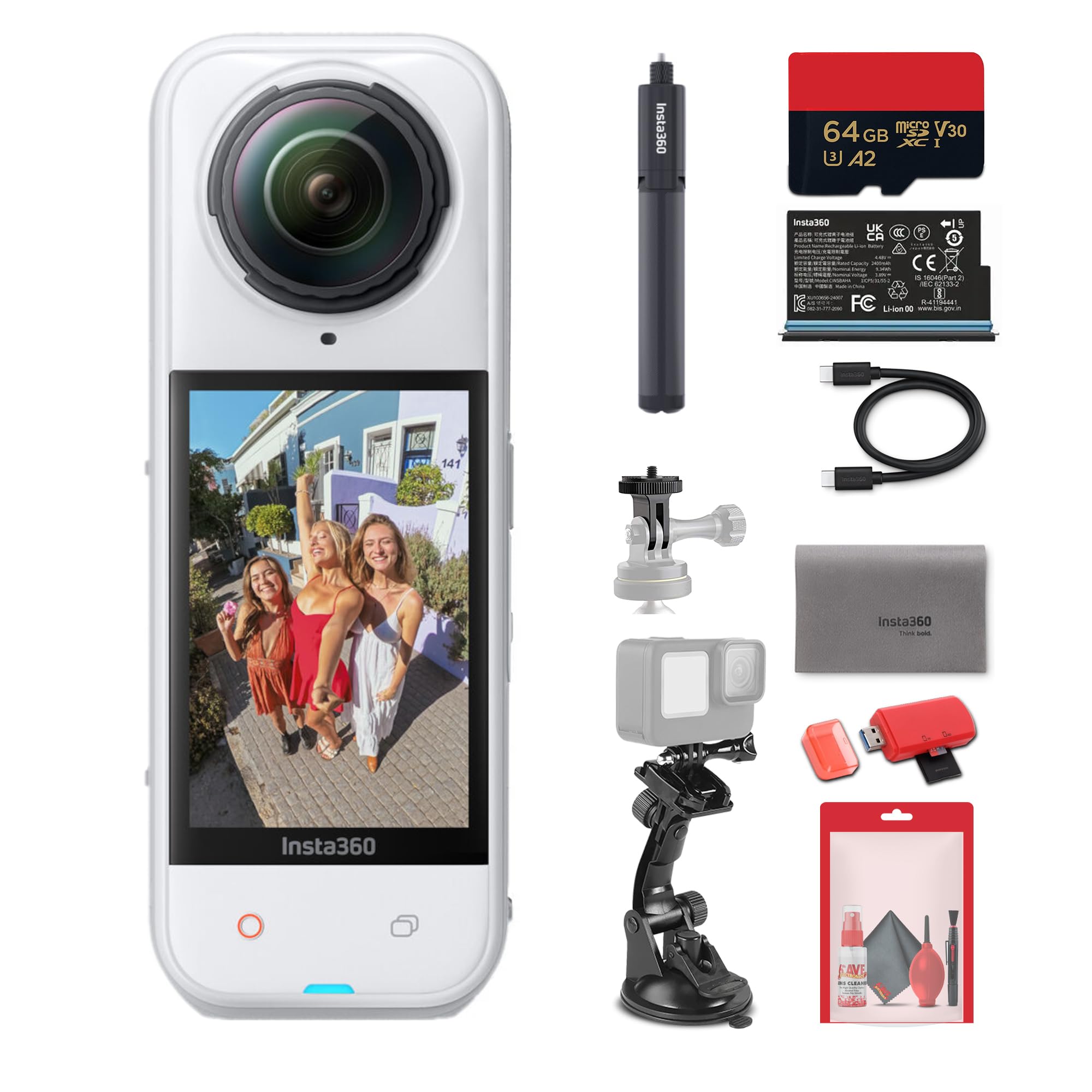 Insta360 X5 8K 360 Waterproof Action Camera (White) | 1/1.28" Sensors, Replaceable Lenses, PureVideo AI, 185-Min Battery Life (CINSAAHA_X532) + Selfie Stick + 50-in-1 Accessory Kit + More-image-26
