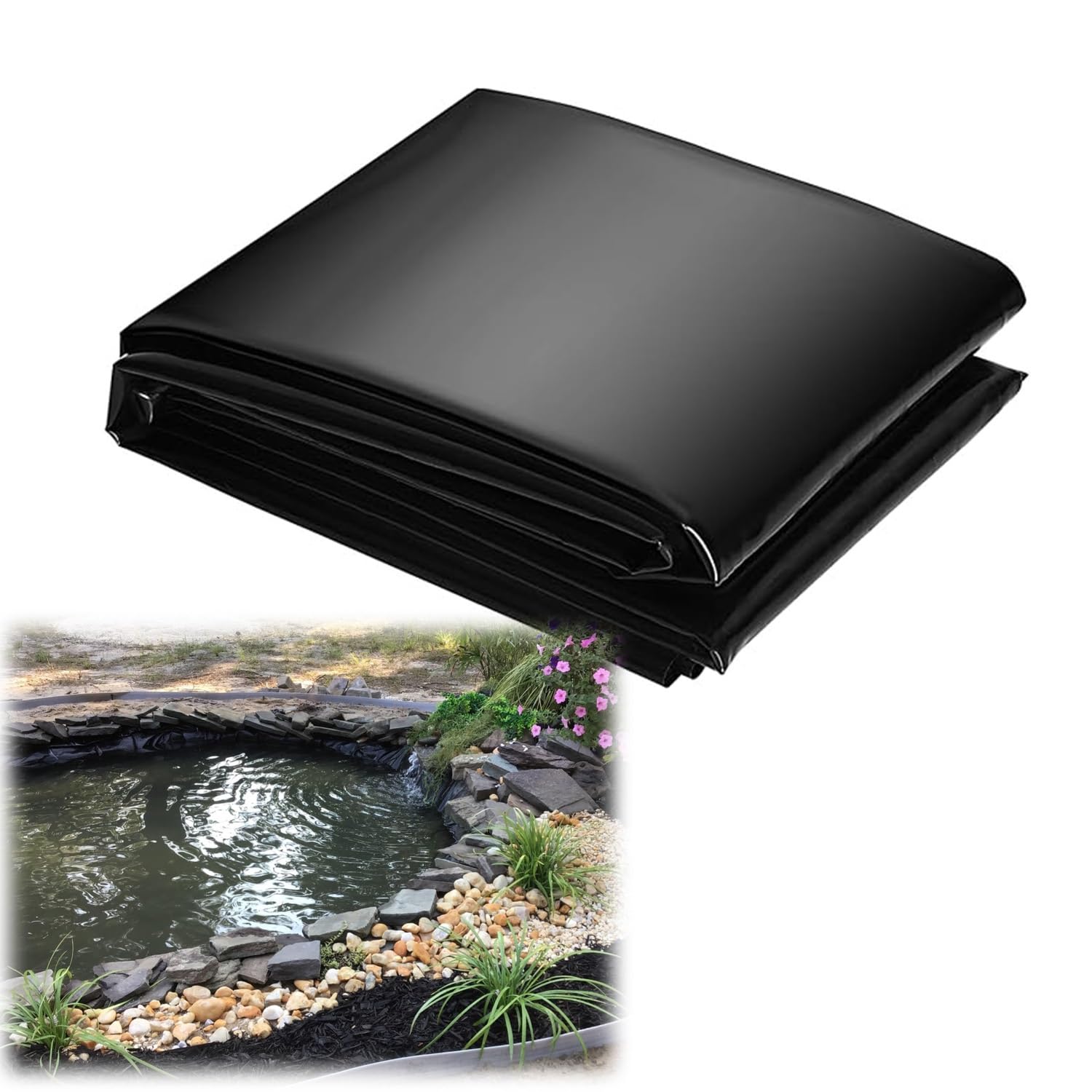 Yidechon Pond Liner, Heavy Duty Pond Lining UV Resistant Pond Membrane 5mil for Fish, Water Garden, Waterfall, Fountain 7ftx10ft 10ftx13ft 23ftx26ft 33ftx66ft 49ftx49ft(Size:10x10ft)
