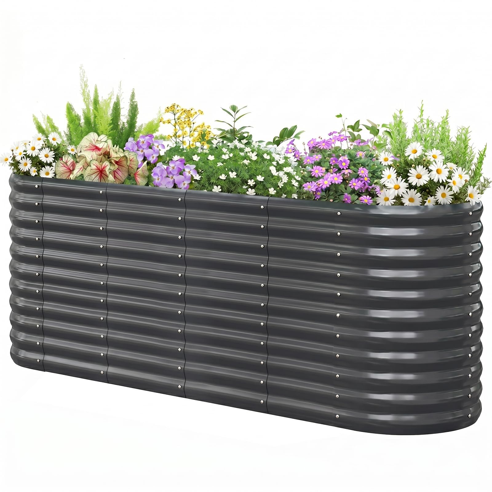 KING BIRD Raised Garden Bed Galvanized Planter Garden Box Outdoor for Gardening, Deep Root Vegetables, Flowers 78.7X23.6X34.2 in, Dark Grey, 2.85 ft Tall 9 in 1