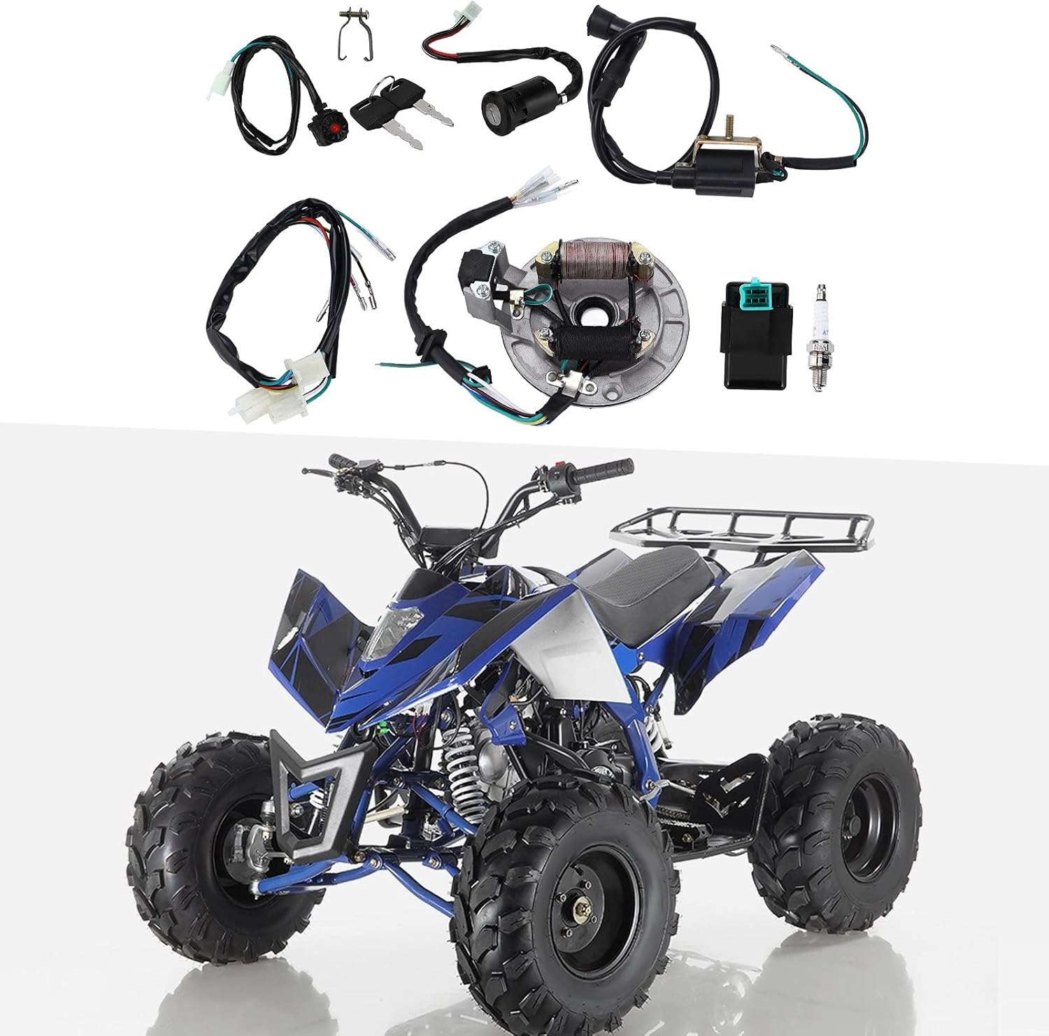 Ignition Coil CDI Spark Plug Wire Harness Magneto Stator Kit, Complete Ignition System for 50cc - 140cc Kick Start Dirt Pit Bike ATV, Replacement for XRCRF 50&70 SDG SSR 110 CT70 S