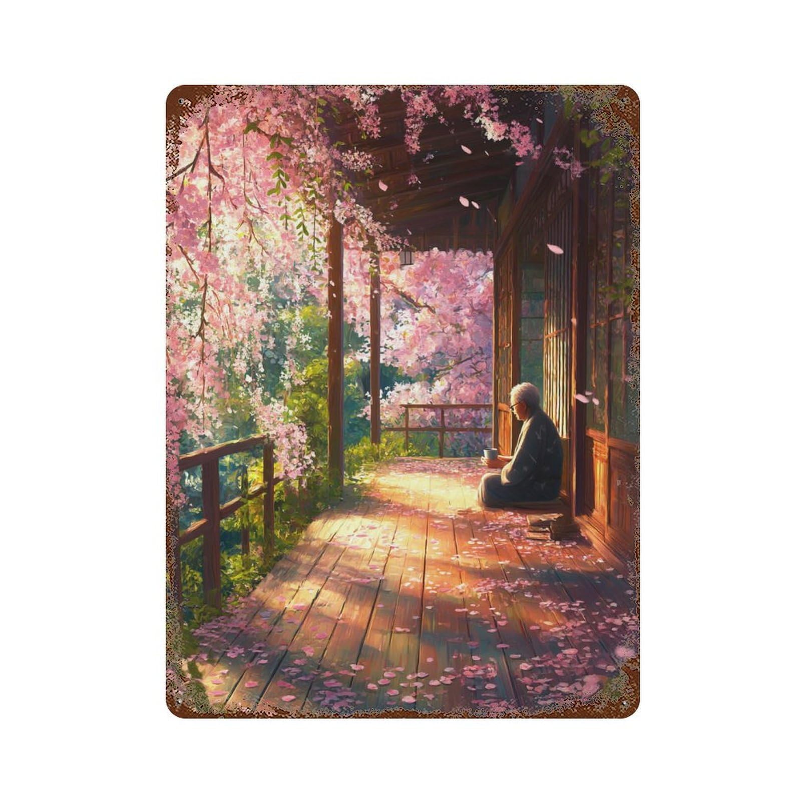Cherry Blossom Serenity-10 Vintage Rust Metal Sign 15.7"x11.8", Shabby Chic Decor for Living Room, Hallway And Home Decor