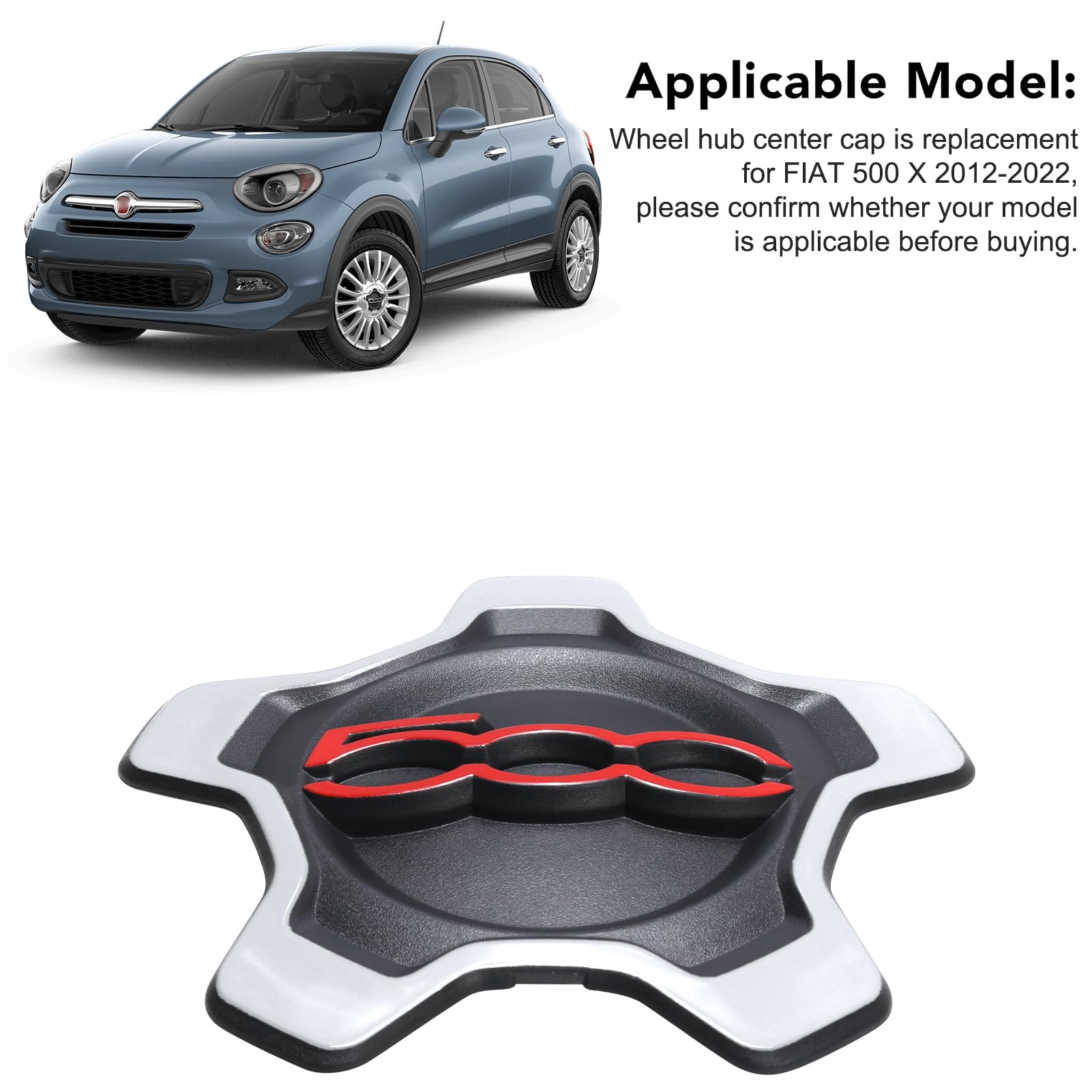Coprimozzo Per Fiat 500X - Set Di 4 Pezzi In ABS Bianco - Sostituto OEM 735626312, 735626311 - Foto 8