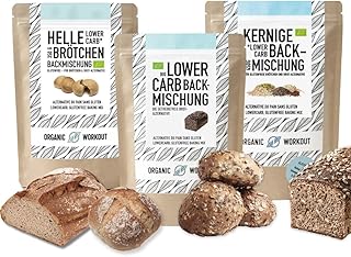 LOWER-CARB-HELLE BRÖTCHEN + LOWER-CARB BROTBACKMISCHUNG + KERNIGE BACKMISCHUNG + Bundle – Bio, vegan, glutenfrei, Eiweiss-Brot-Alternative, ohne Getreide, lactosefrei, keto - Organic Workout