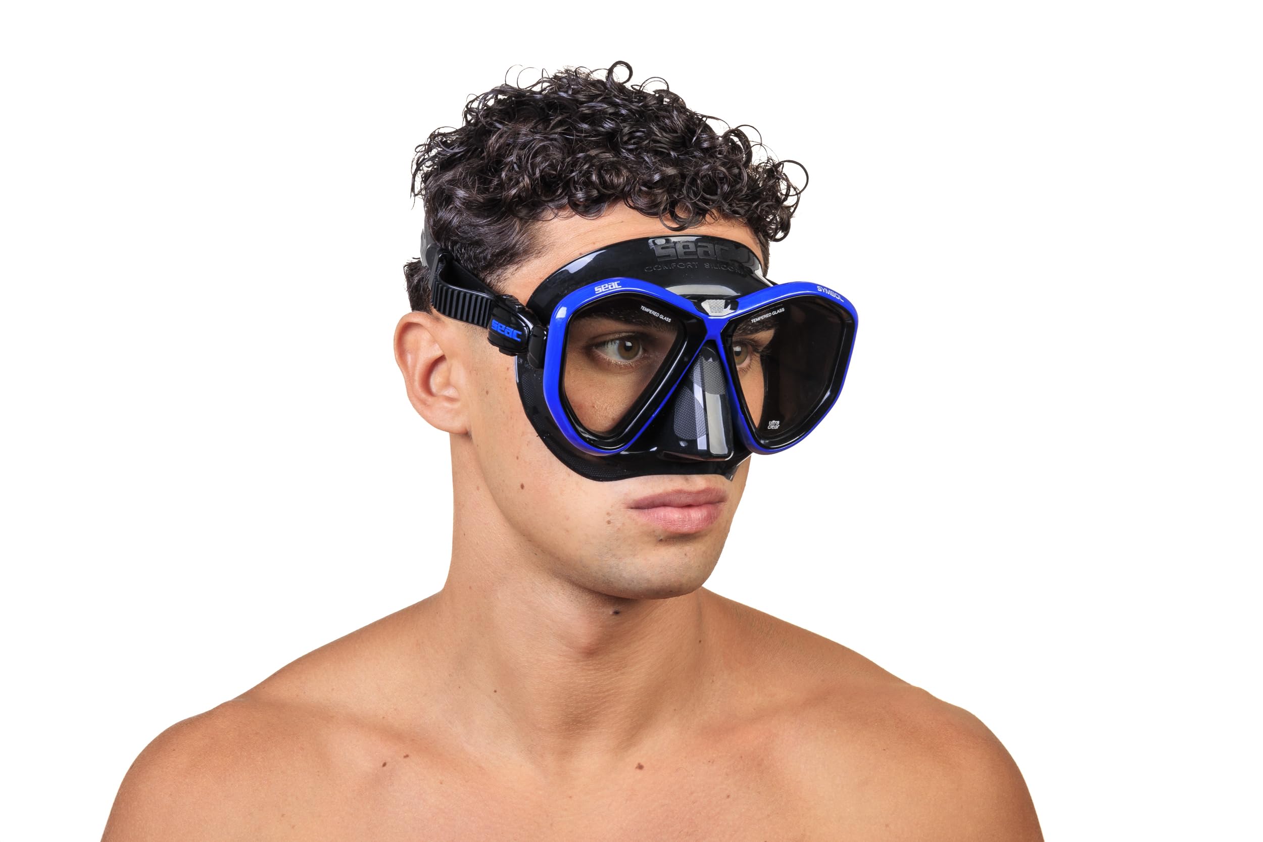 Seac Symbol, Masque de plongée Made in Italy à lentilles symétriques avec Boucle 3D Directement sur Le Visage, Bleu, Standard