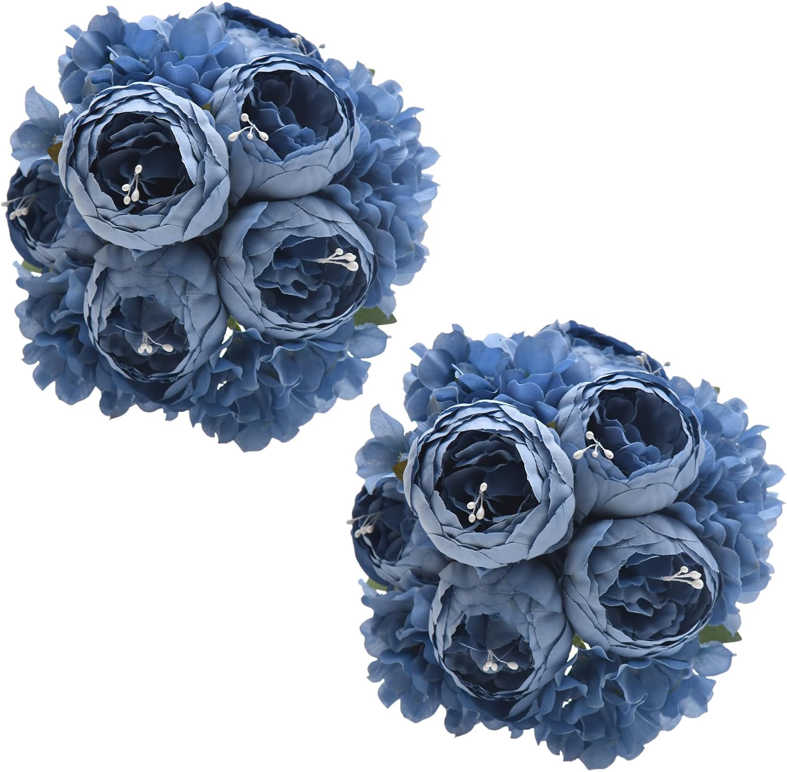 Artificial Peony Flowers 2 Bundles Peony Fake Flowers Faux Silk Peonies with Hydrangea Flower Bouquets for Wedding Home Party Decor Floral Arrangements Table Centerpieces, Dusty Blue X2