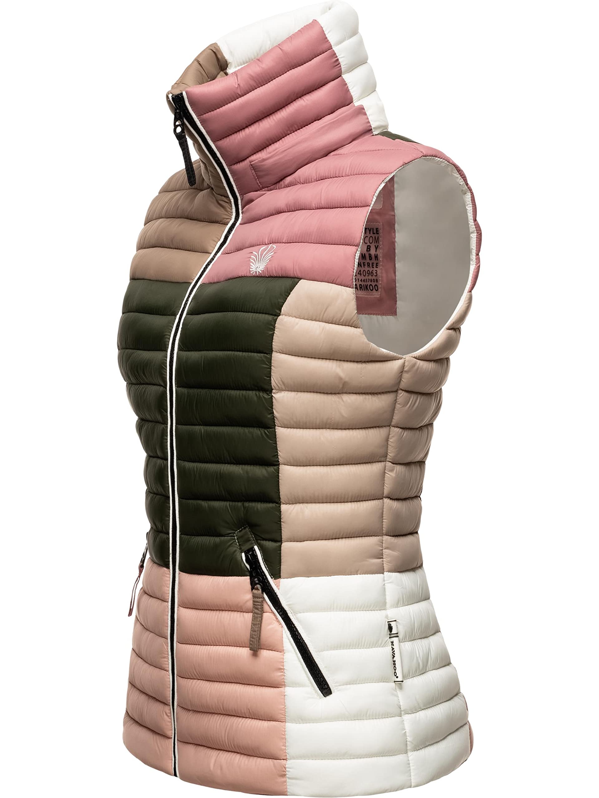 Navahoo Damen Steppweste leicht mit Abnehmbarer Kapuze Colourblocking-Stil Shadaa Multikulti XS-3XL