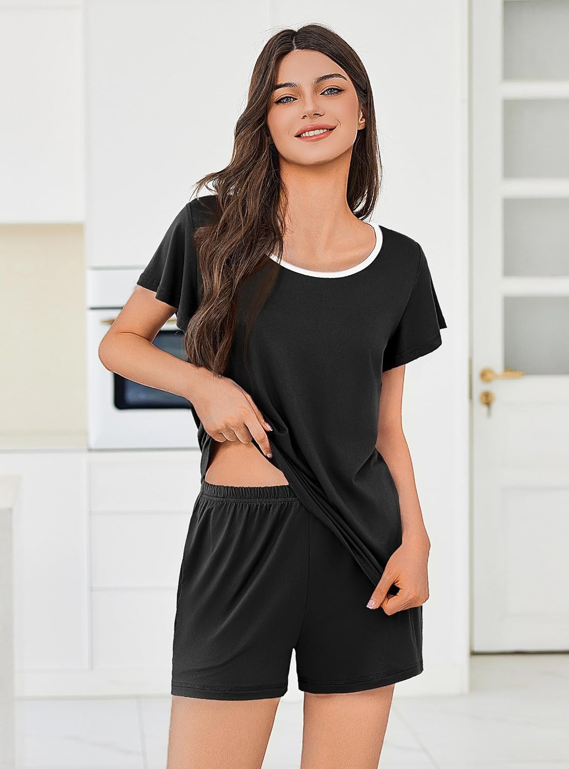 Ekouaer Womens Pajama Set Summer Short Sleeve Pjs Sleepwear Cute 2 Piece Lounge Sets S-XXL - Image 2