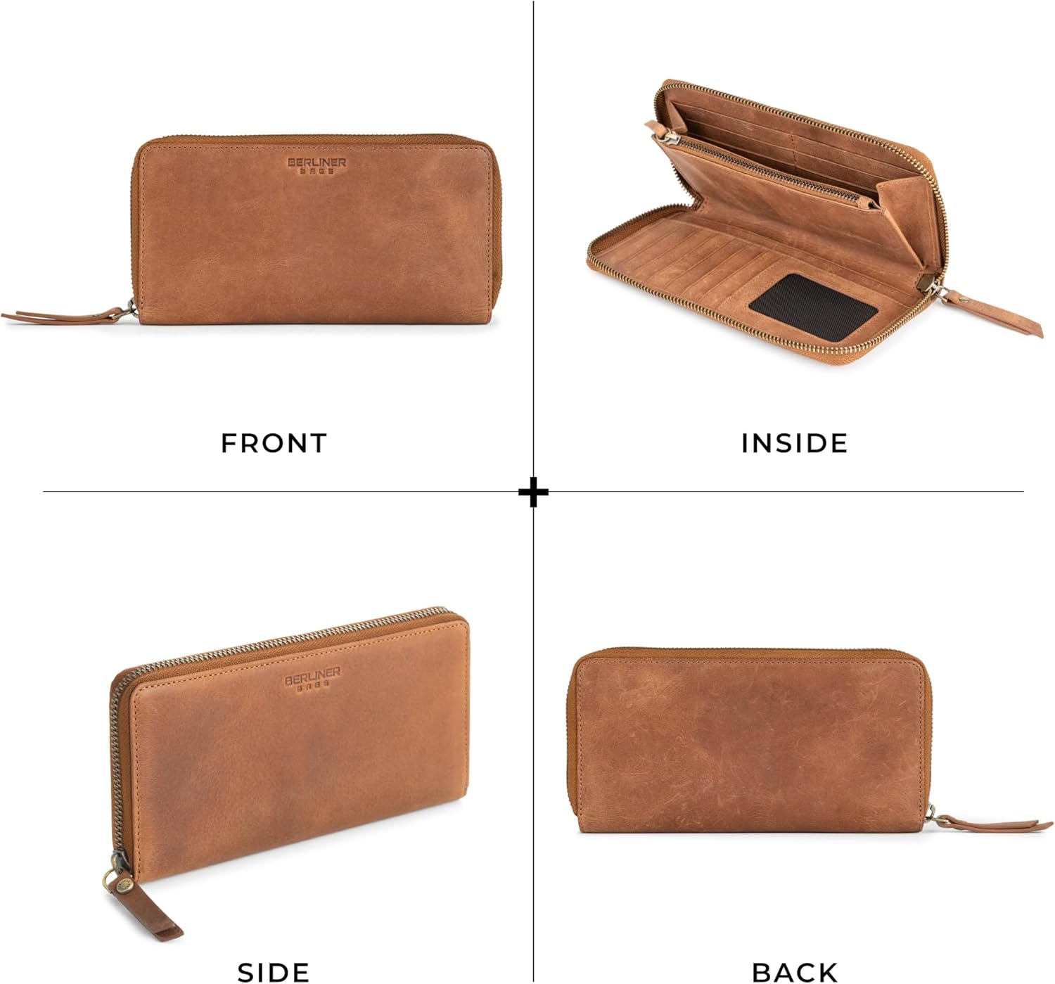BERLINER BAGS Vintage Genuine Leather Wallet Margo, RFID Blocking Credit Card Holder, Slim Womens Wallet, Zip Around Wallet for 13 Cards and ID window, Bills, Coins - Brown - Image 6