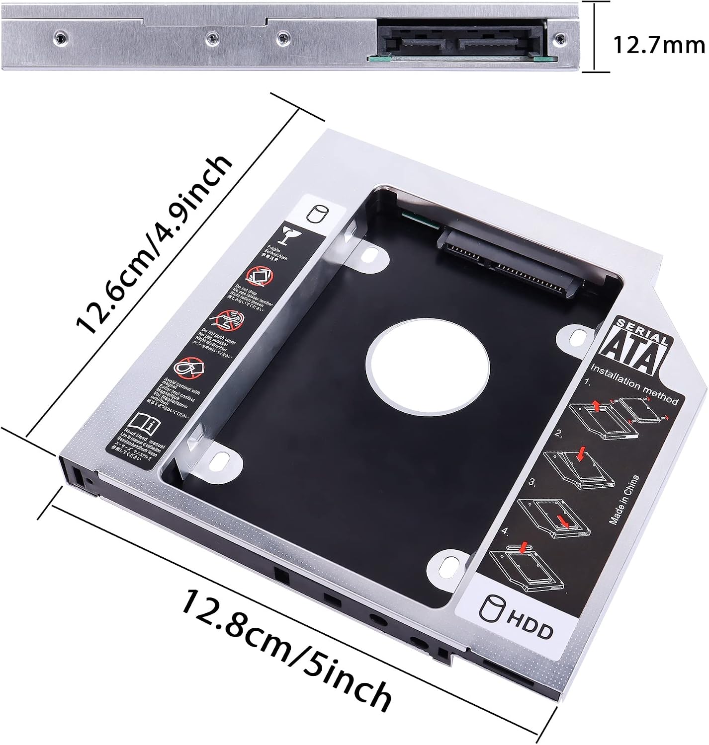 YAODHAOD 12.7MM SSD Caddy,3.5'' 2.5'' Universal Sata Optical Adapter,SATA 2nd SSD HDD Hard Drive Tray Enclosures Compatible with DELL HP Lenovo ThinkPad ACER ASUS Sony Laptop (12.7mm - Image 3