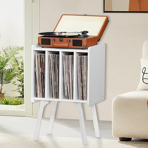 Miniatura 1 de Lerliuo Soporte para tocadiscos con almacenamiento para hasta 100 álbumes, soporte giratorio con patas de madera de haya, mesa de tocadiscos de