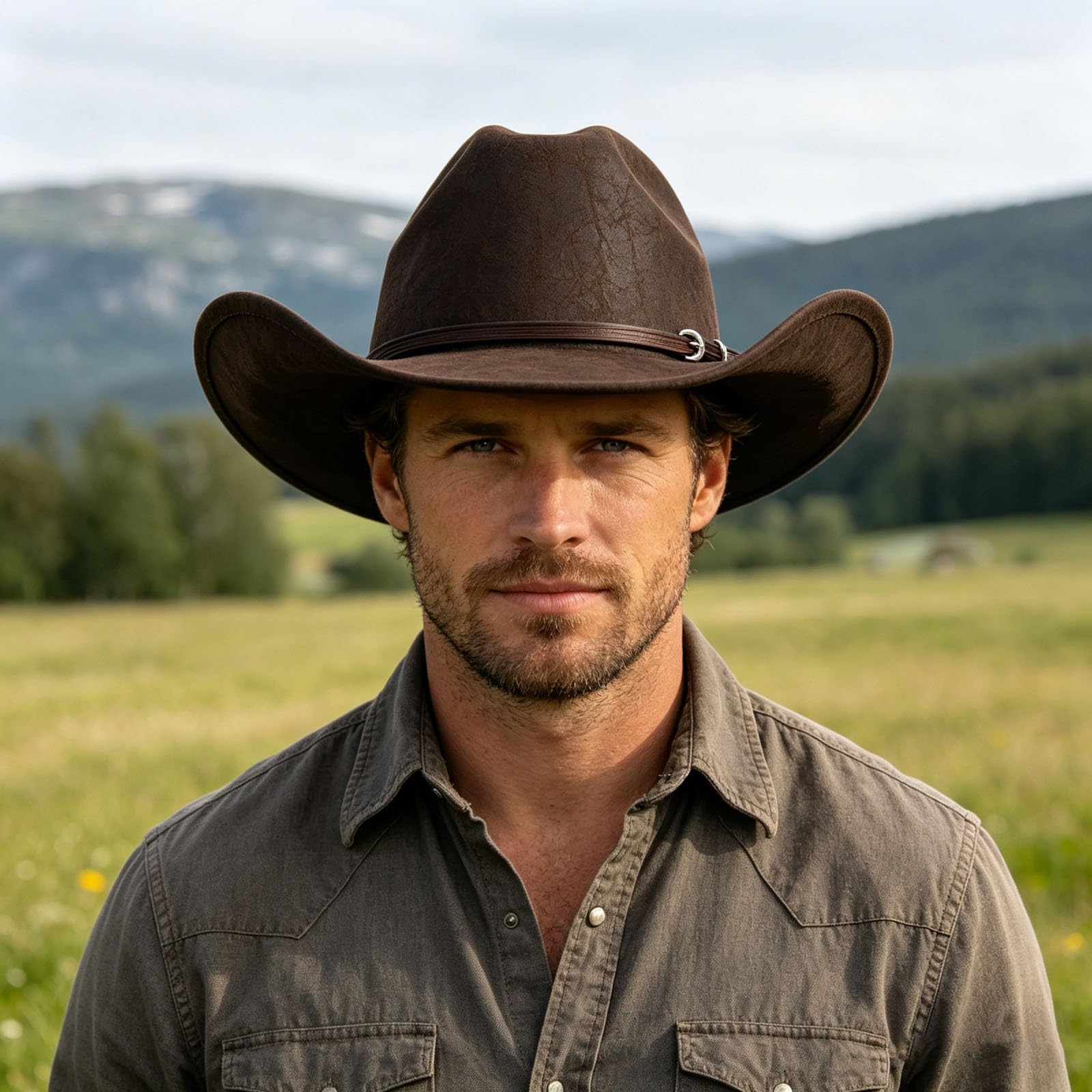 Générique Chapeau de Cowboy Western Occidental pour Hommes Femmes, Léger, en Cuir, Fabriqué À Main, À Large Bord, Ajustable, Durable, Chapeau D'outback Accessoires De Fête