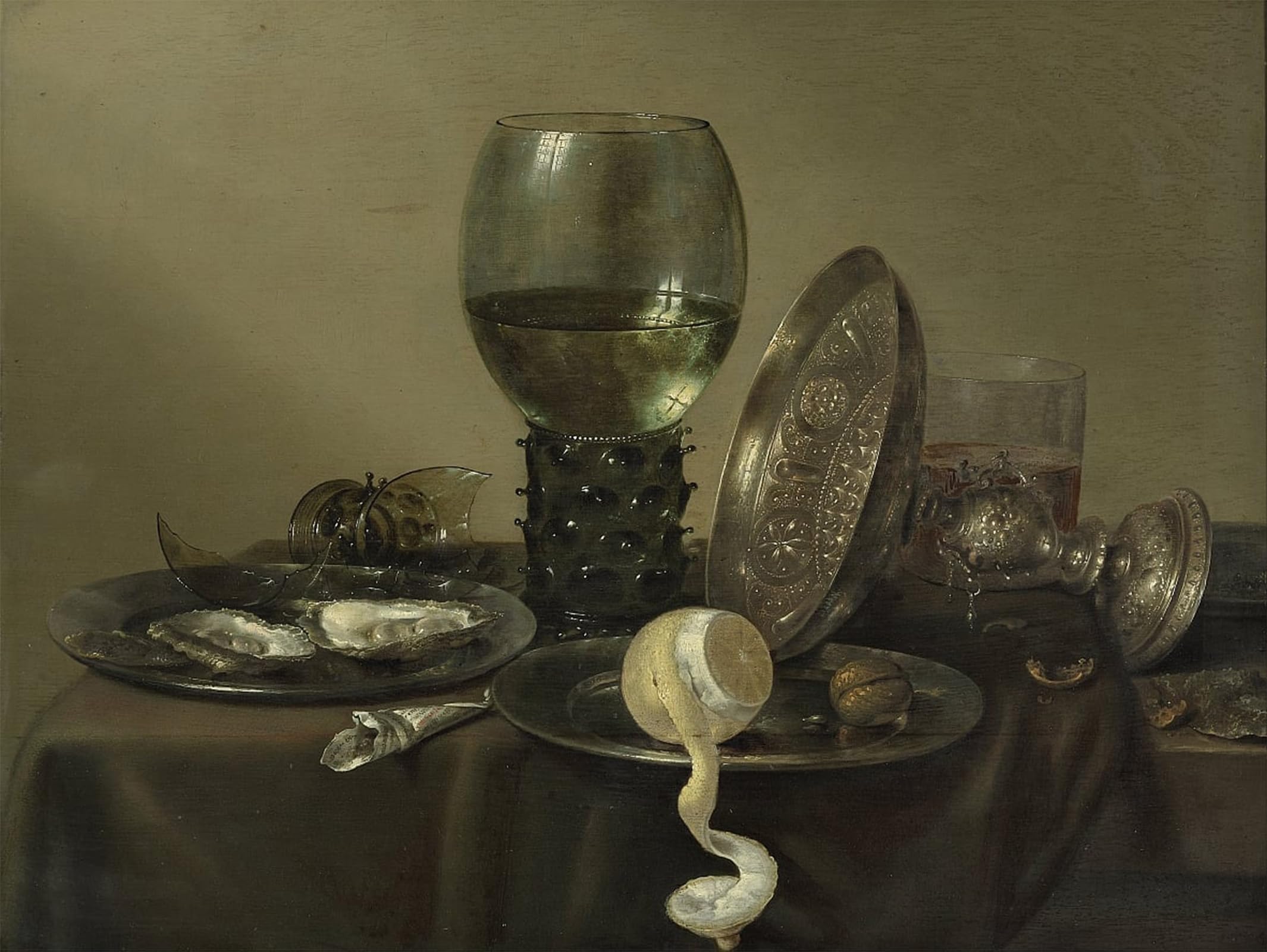 ARTXLXXBN Famous Prints Artwork Pictures Poster Painting Art Still Life with Oysters a Rummer a Lemon and a Silver Bowl by Willem Claesz Heda Artwork Landscape Pictures for Home Decor 60x90cm