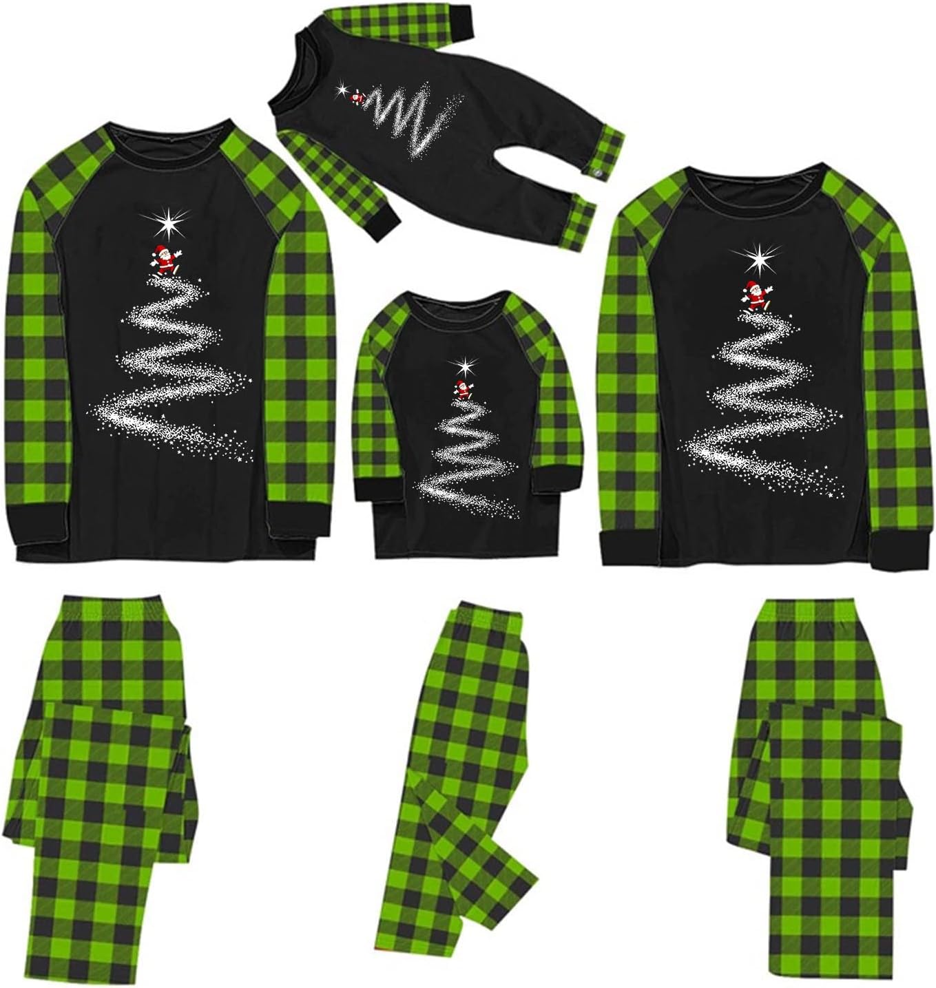 YRAETENM Family Christmas Pajamas Matching Sets Xmas Pjs Holiday Nightwear Jammies with Long Sleeve Tops and Pants Loungewear 🎄🎅 Men X-Large 03 Green - Image 1 of 6