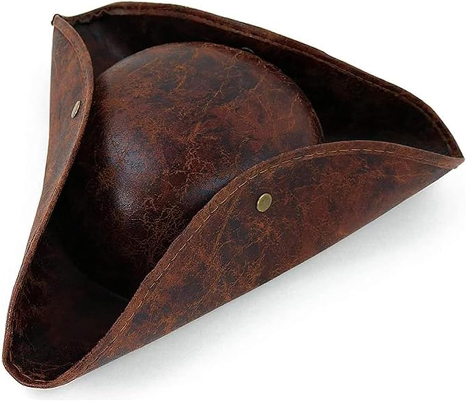 Halloween Pirate Hat for Women Men Brown Distressed Leather Colonial Style Tricorn Adult Novelty Hat Party Headwear Pirate Cap Fancy Dress Medieval Costume Cap Accessory for Festival Theme Cosplay