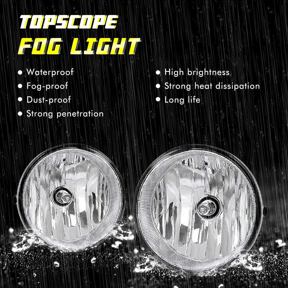 Driving Fog Lights Compatible with 2004-2006 Toyota Solara 2007-2012 Toyota Tundra 2005-2011 Toyota Tacoma with Universal Wiring Harness and Switch H10 12V 42W Halogen Bulbs Clear Lens Fog Lamps