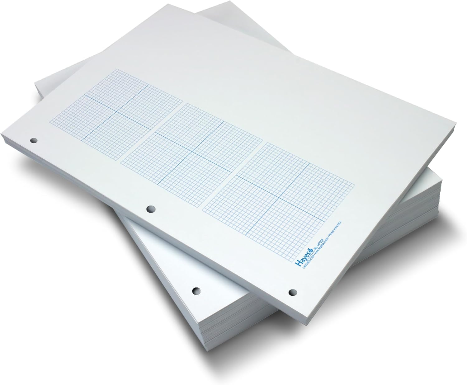 Geyer Instructional Products - 3 Grid Graph Paper, 1/8" Squares and Accentuated Axes, Right Half Blank, Double Sided, Blue Lined, 500 Sheet Ream, Three Hole Punched