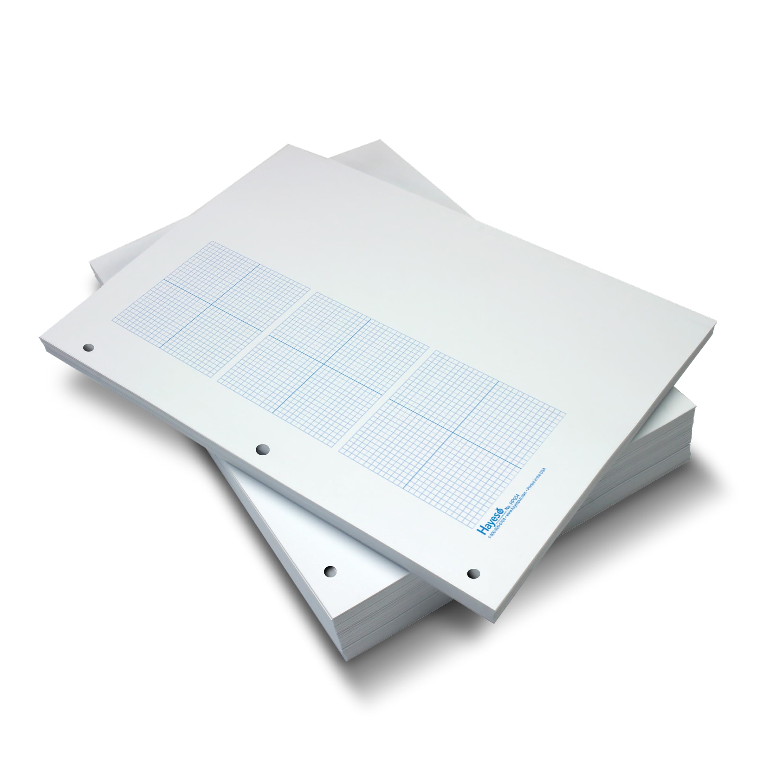 Geyer Instructional Products - Millimeterpapier mit 3 Rastern, 0,3 cm Quadrate und akzentuierte Achsen, rechte Hälfte blanko, doppelseitig, blau liniert, 500 Blatt Ries, dreilochig gelocht