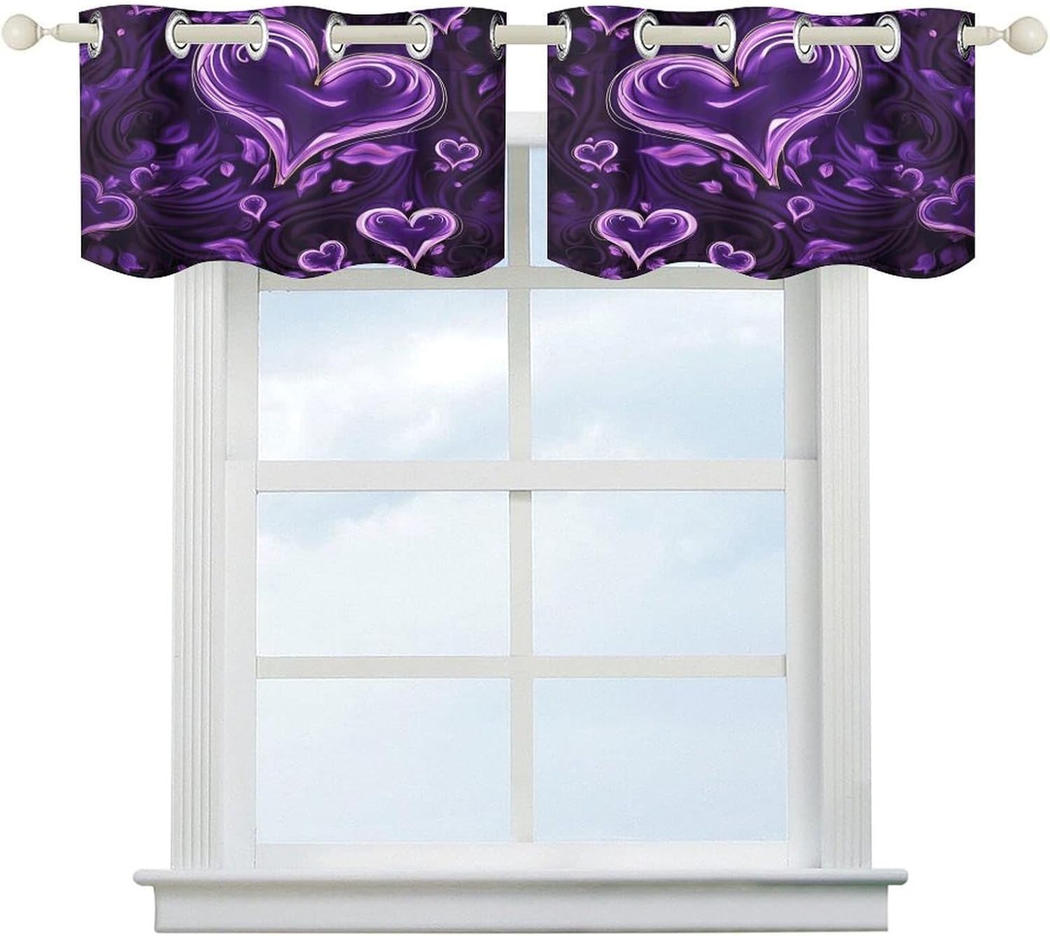 Purple Love 2 Pack Valance Curtains Window Treatments. Adjustable Curtain with Rod Pocket.Cafe Curtains is Half Curtains for Privacy Decorative 52x18.1 Inch.