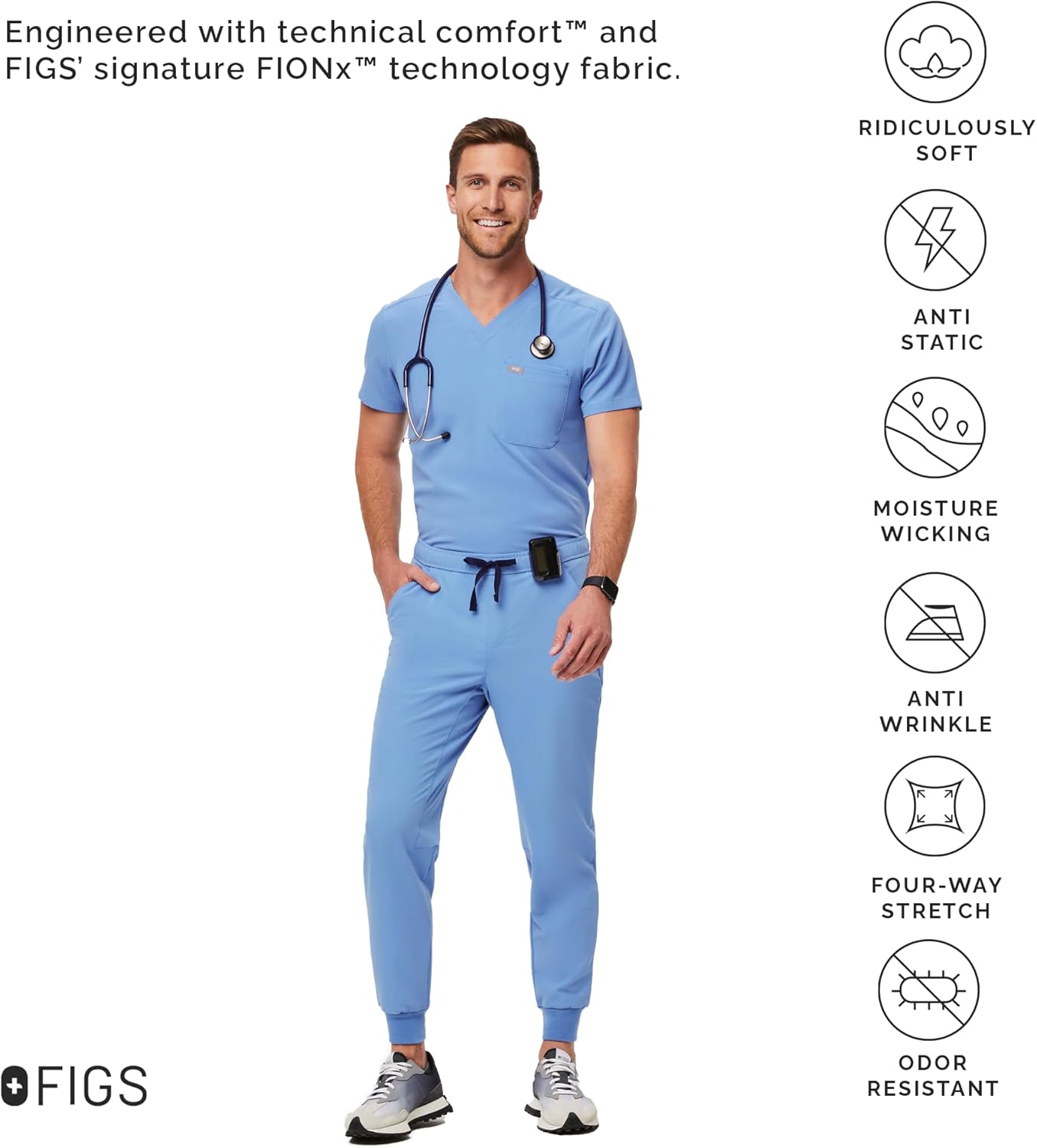 FIGS Tansen Jogger Scrub Pants for Men - Ceil Blue, Tall XXL