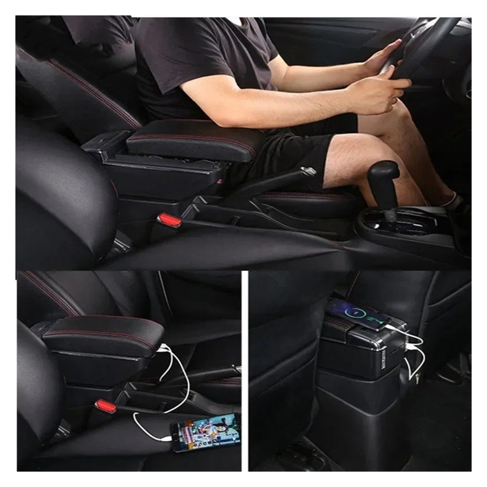 Braccioli Auto Per MG Per MG3 2025 2026 Auto Bracciolo Box Centrale Scatola Di Immagazzinaggio Interni Retrofit Accessori Bracciolo Centrale(C white line 7USB)