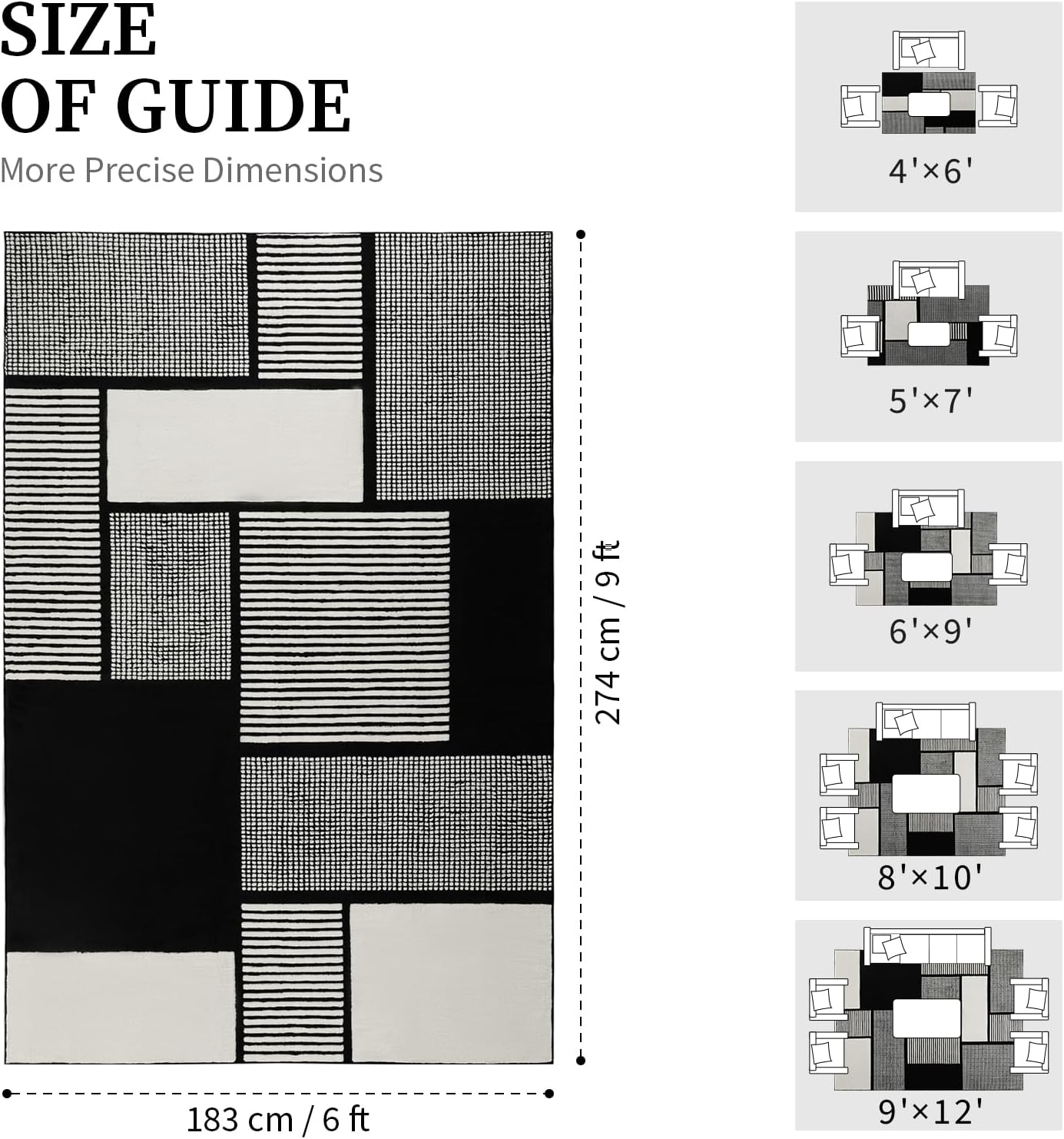 YIHOUSE 6x9 Black and White Area Rug, Washable Non Slip Living Room Carpet image 2