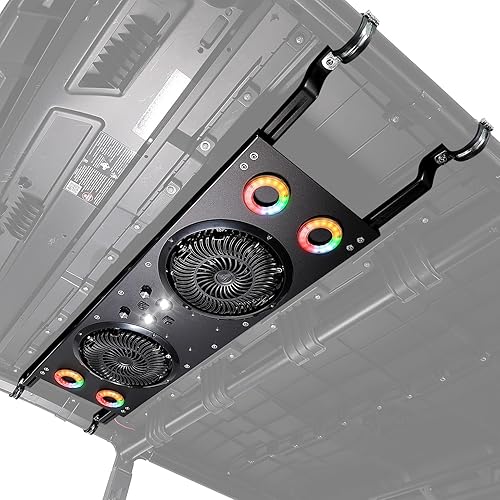 KEMIMOTO UTV Fan with RGB Halo Light, Dual 8" Large Cab Cooling Fan with Variable Speed Dial, 12V Overhead Cooling Fan with Dome Light Compatible with Polaris Ranger, RZR 2024+, Can-Am Defender