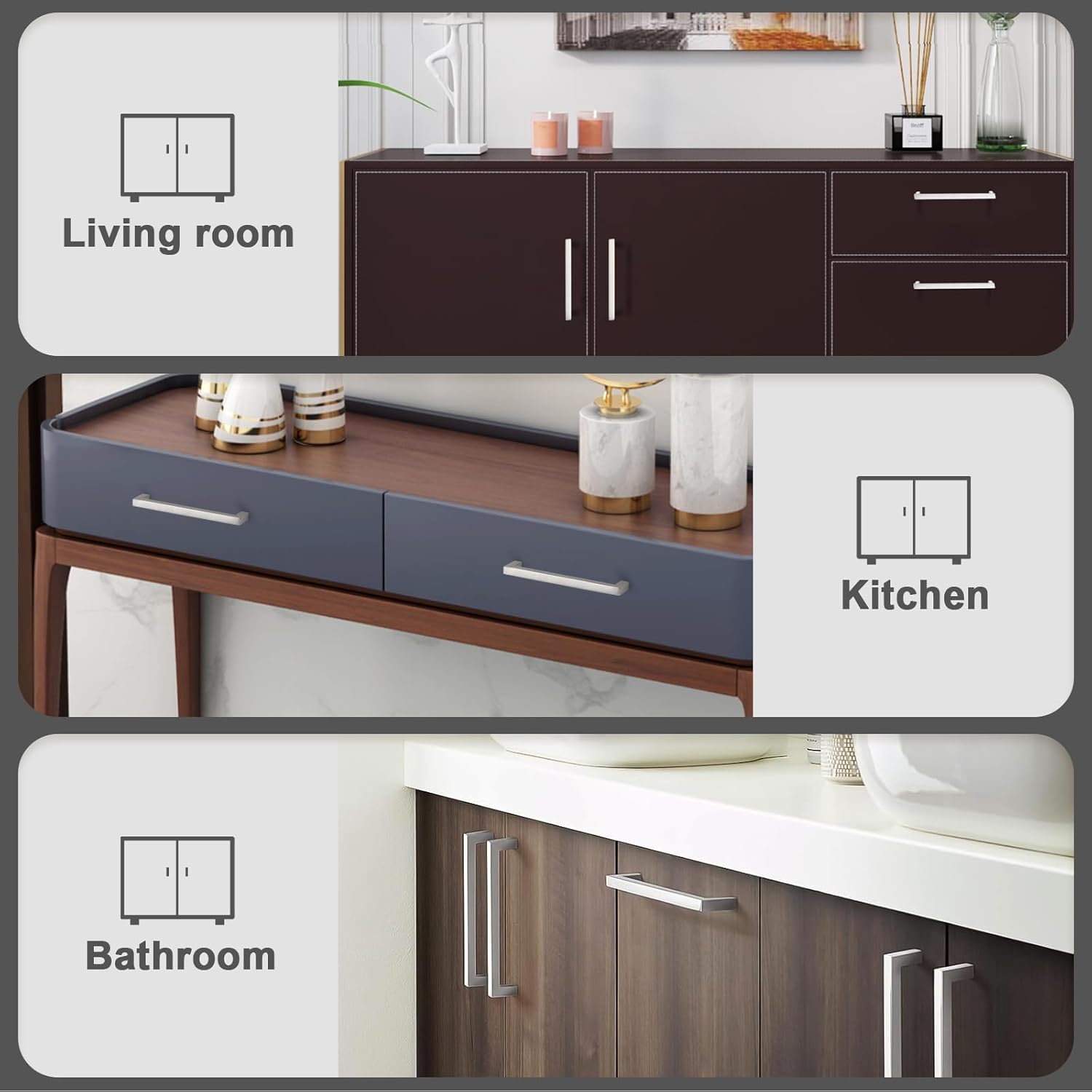 Probrico 30 Pack Hole Centers 5 inch Brushed Nickel Kitchen Cabinet Pulls,Square Corner Bar Drawer Handles,Stainless Steel Dresser Pull Handle 5.5inch Length